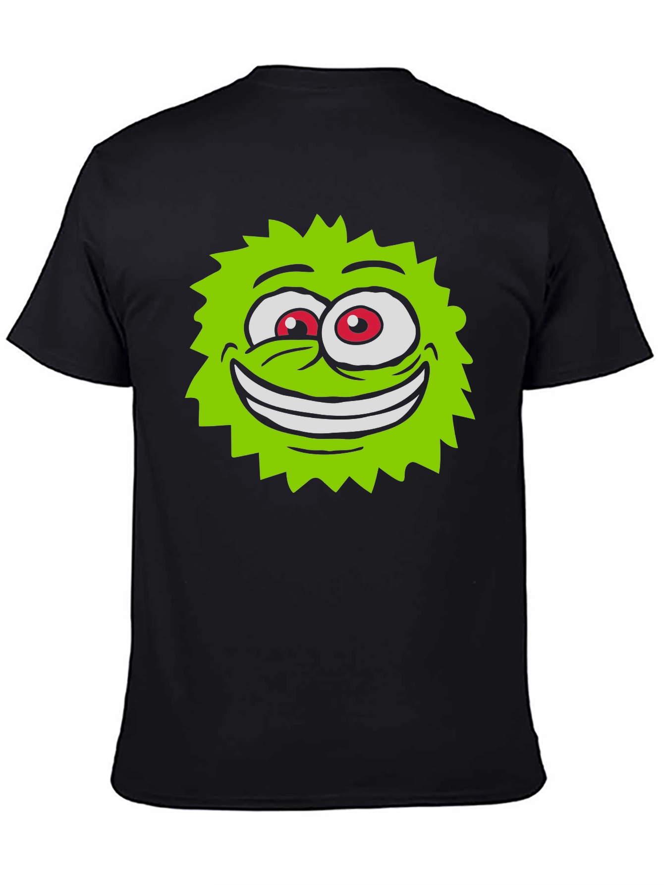 Funny Green Monster Face Black T-Shirt