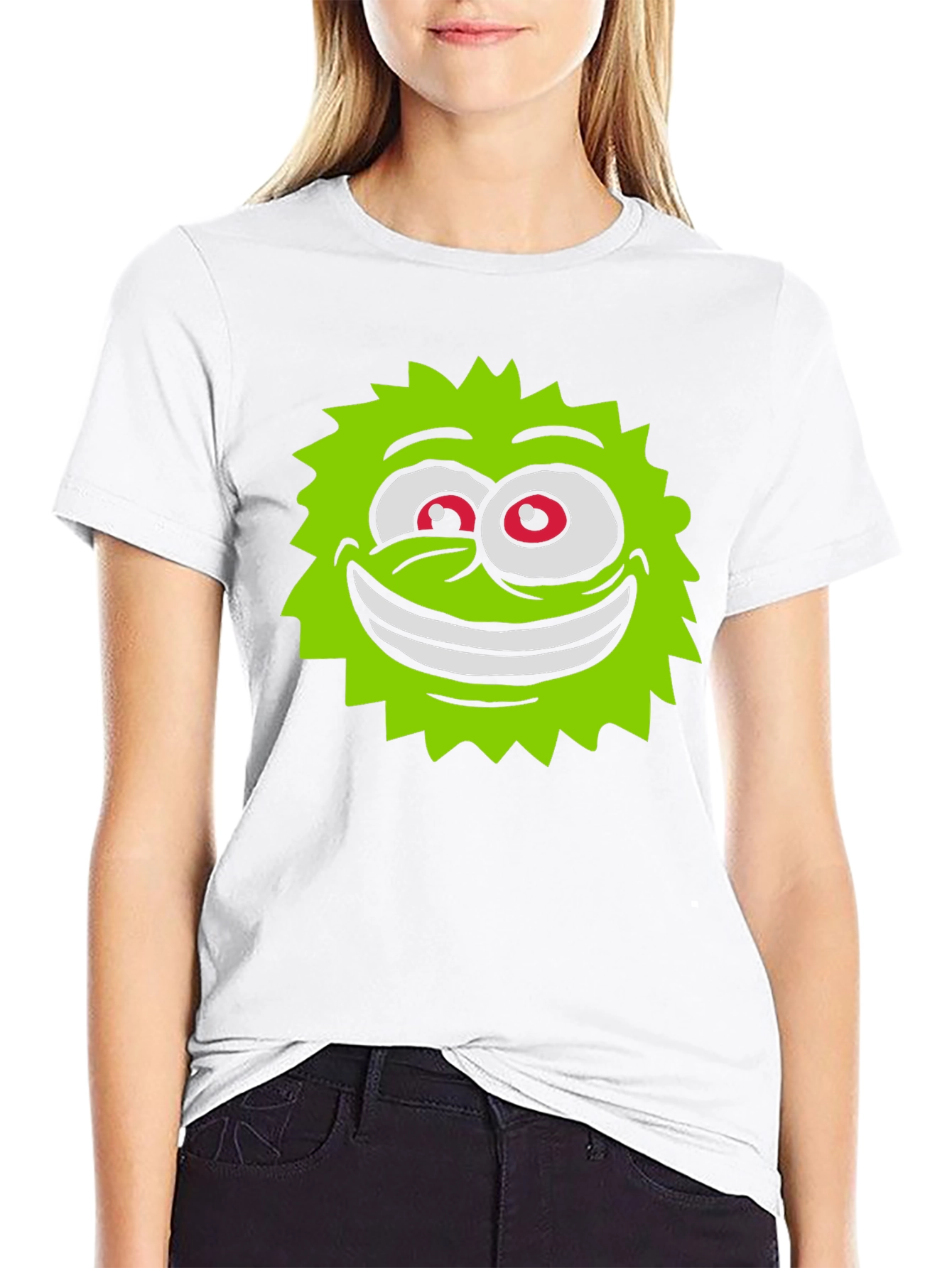 Funny Green Monster Face Black T-Shirt