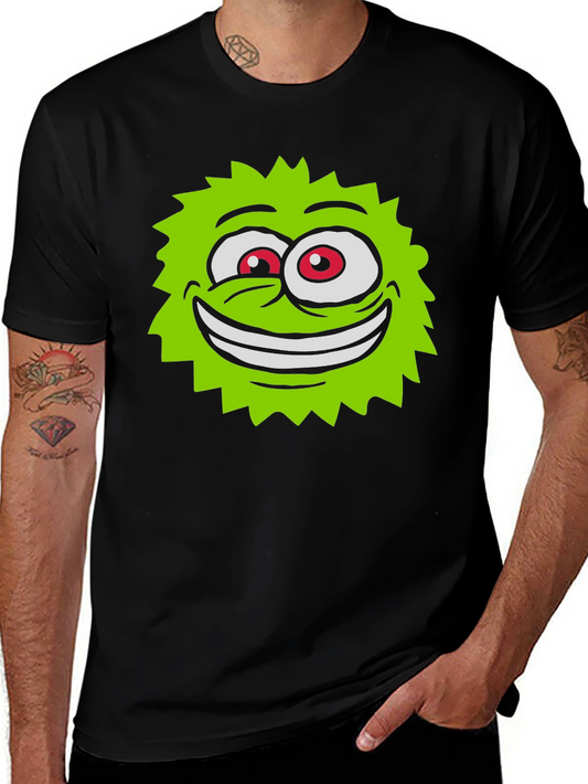Funny Green Monster Face Black T-Shirt