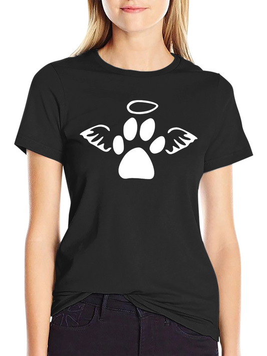 Angel Pet Paw Print T-Shirt - Black