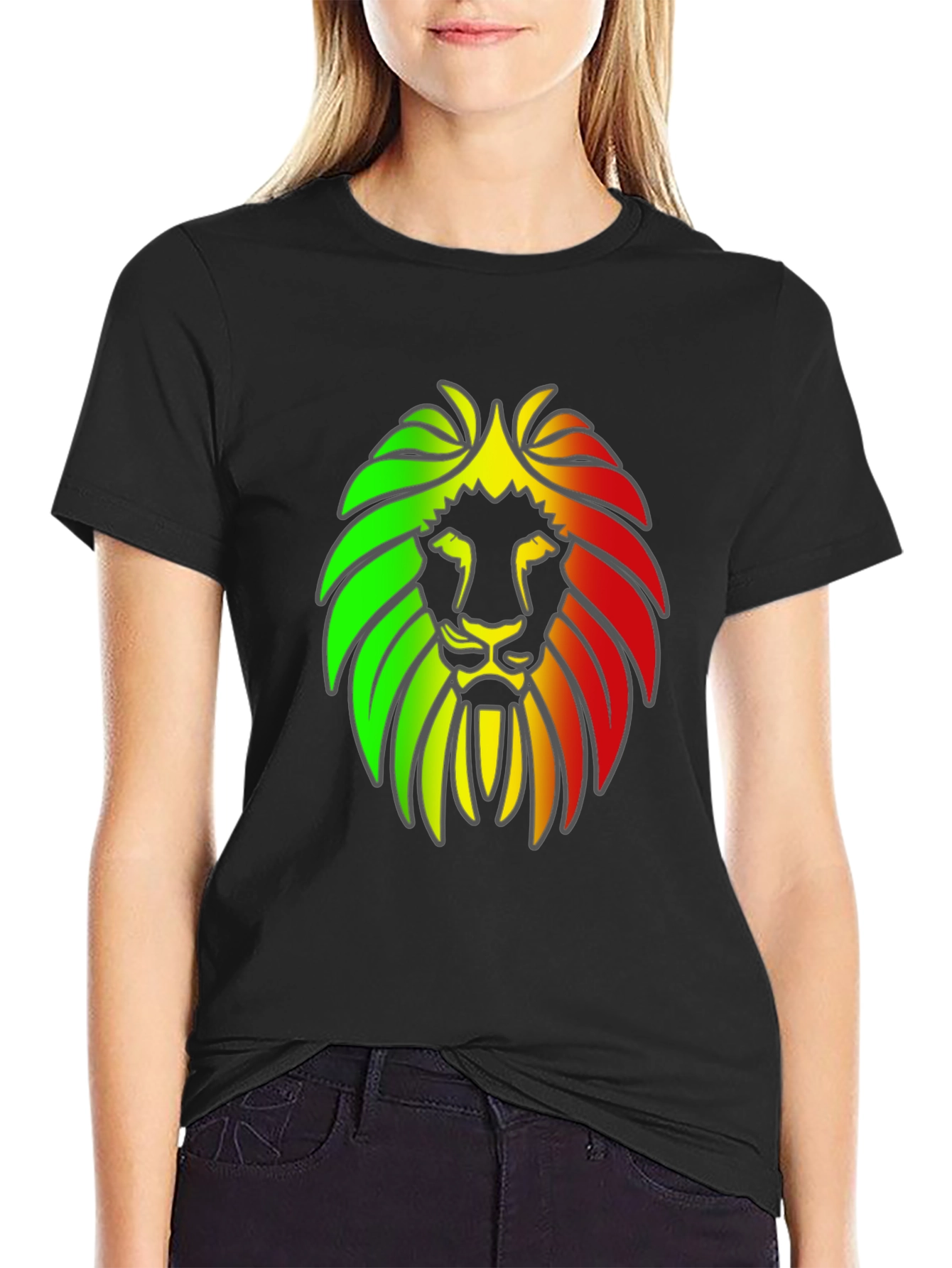 Rasta Lion Head Graphic Print Black T-Shirt