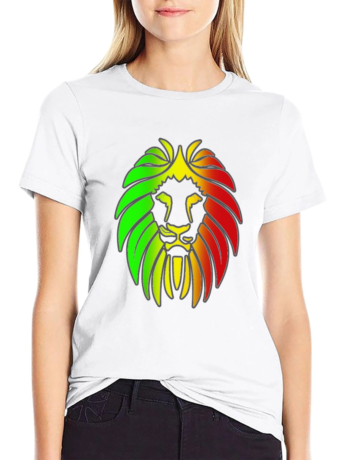 Rasta Lion Head Graphic Print Black T-Shirt