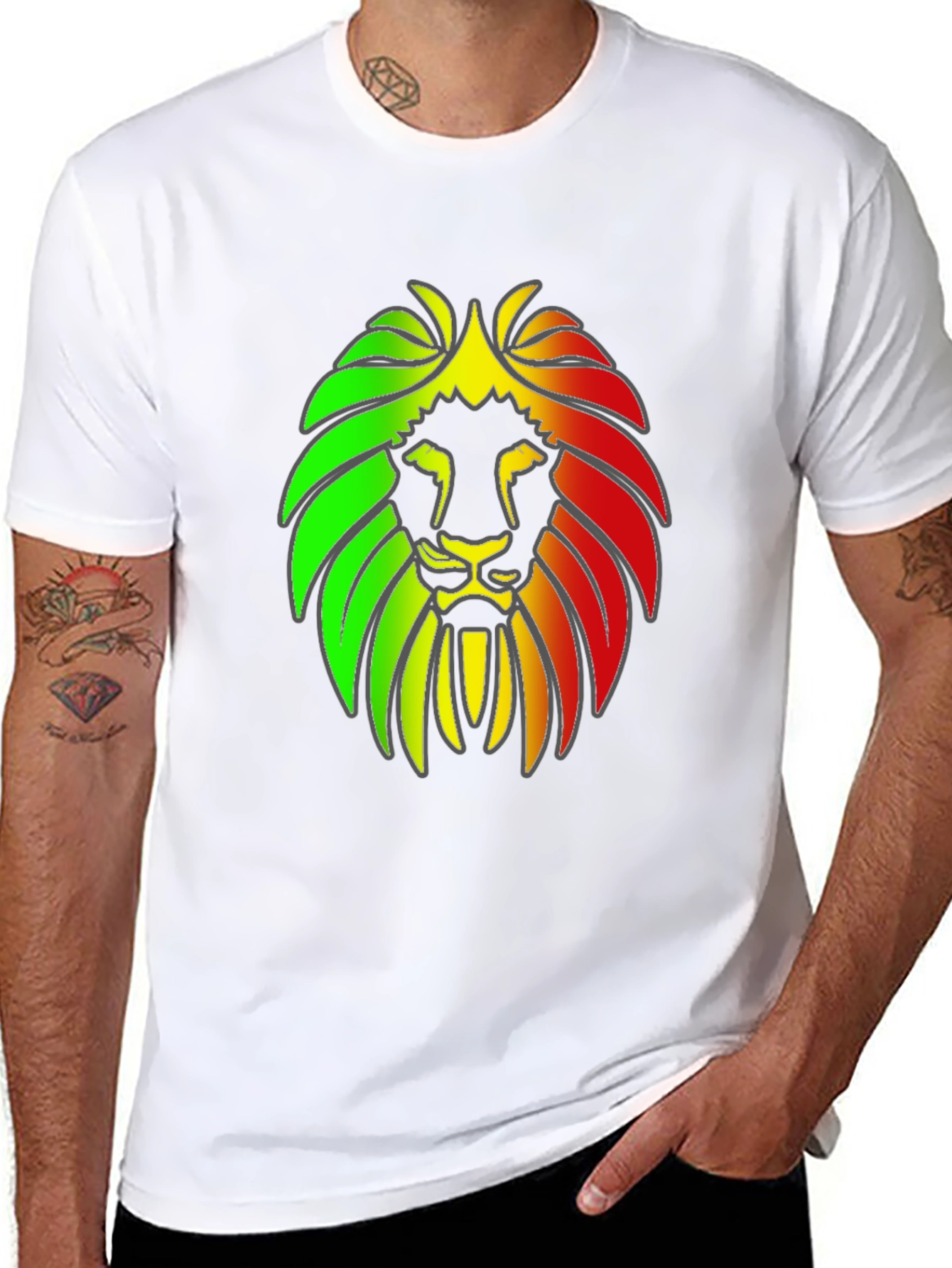 Rasta Lion Head Graphic Print Black T-Shirt
