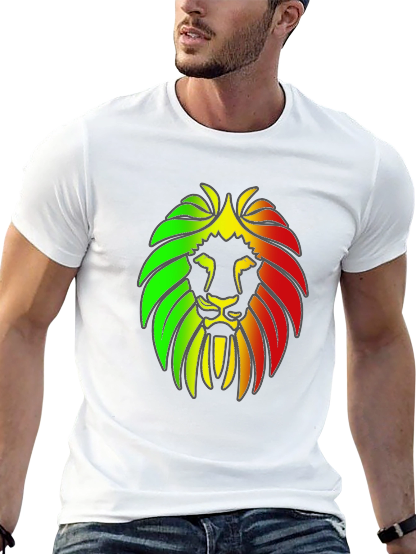 Rasta Lion Head Graphic Print Black T-Shirt