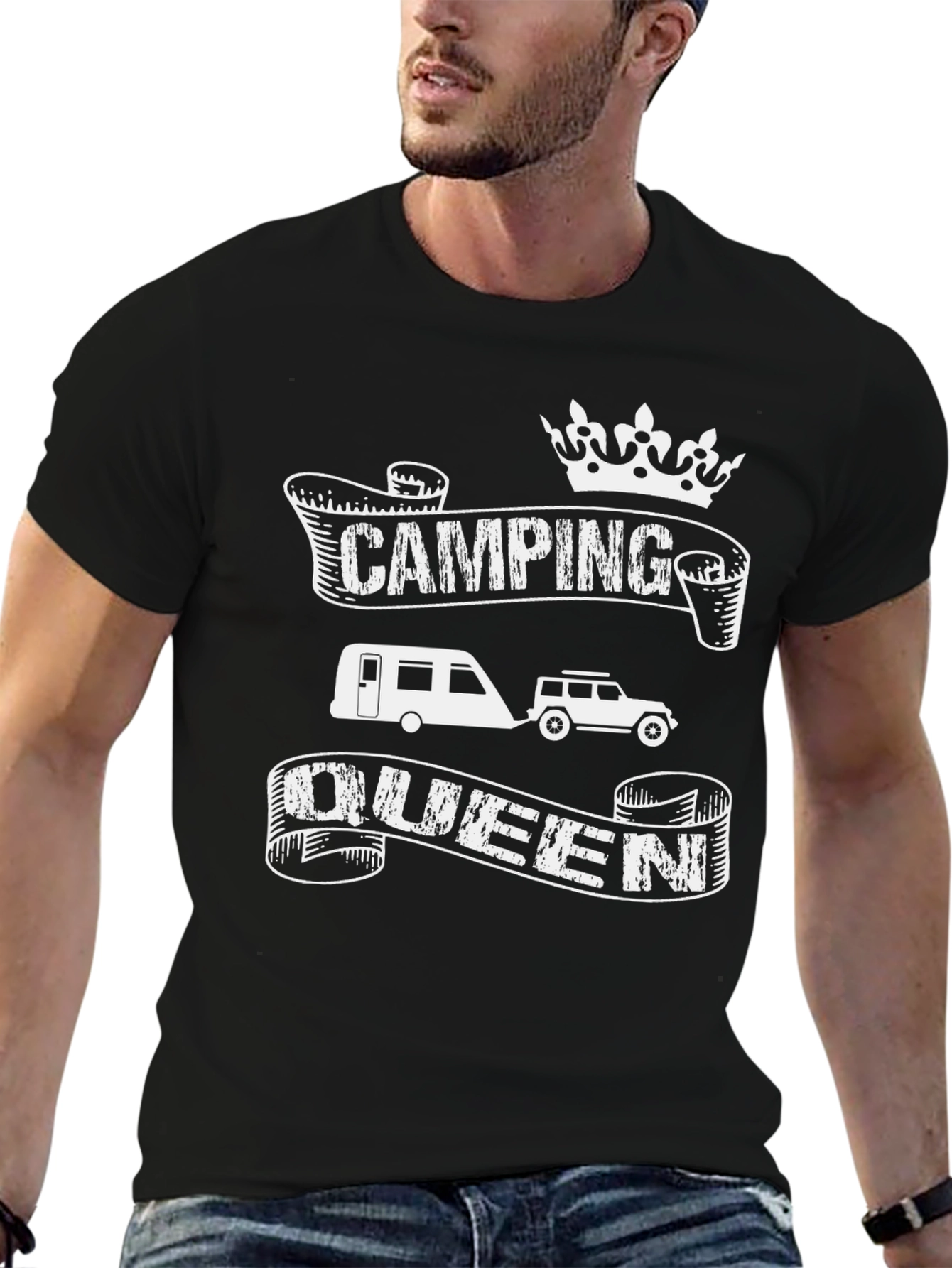 Camping Queen Black Graphic T-Shirt
