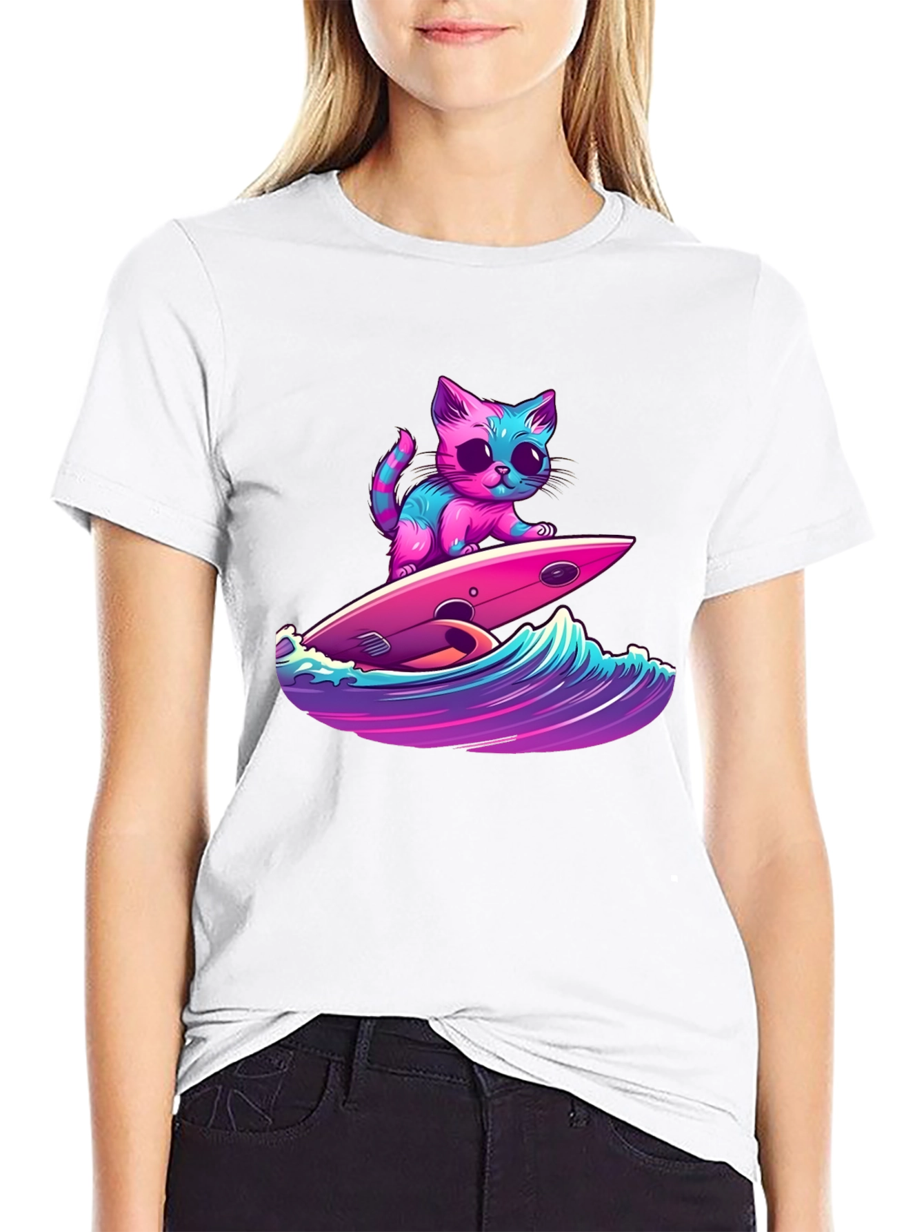 Surfing Cat Graphic Tee - Cool Kitten Design