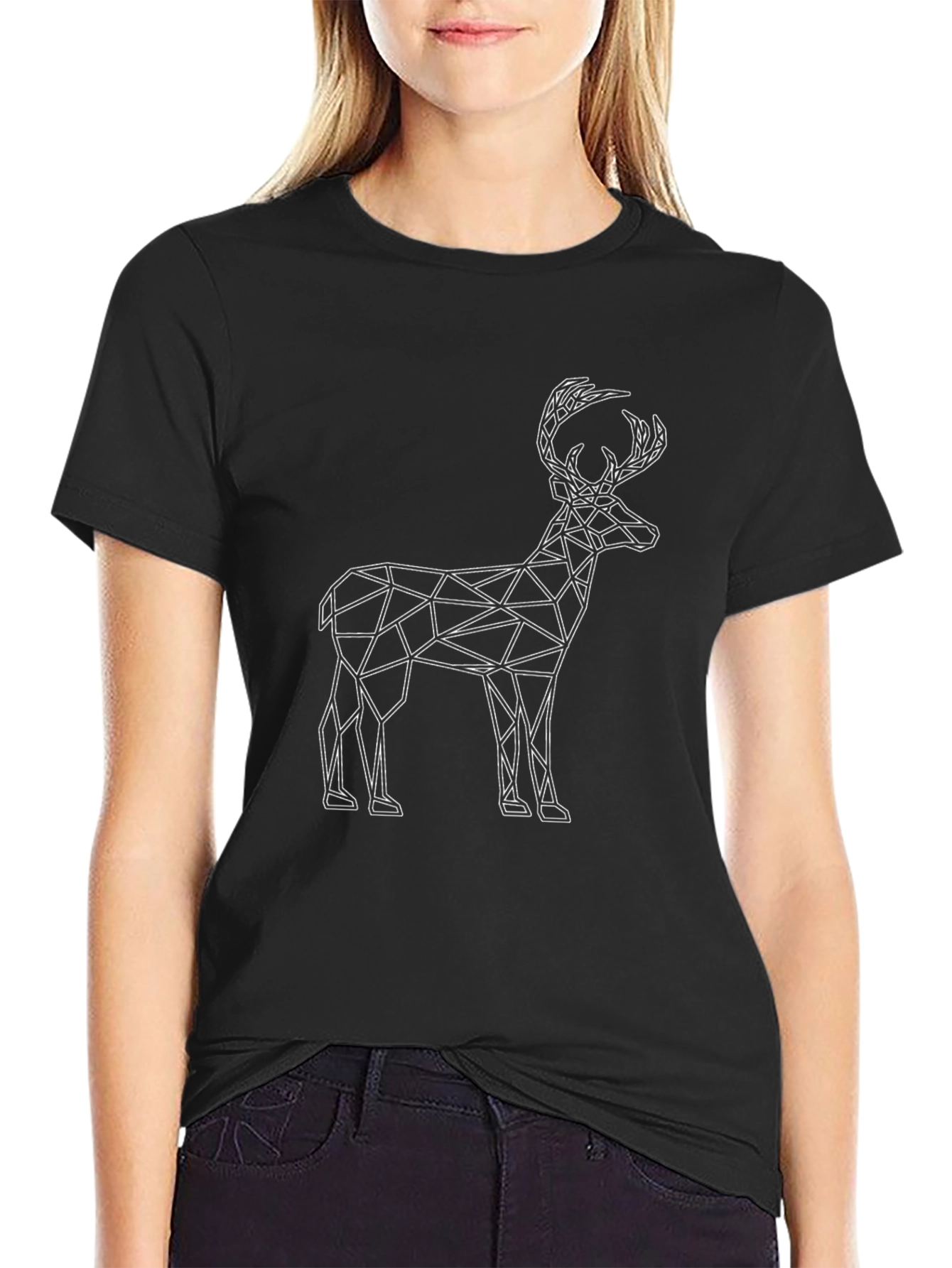 Geometric Deer Graphic Tee - Modern Black T-Shirt