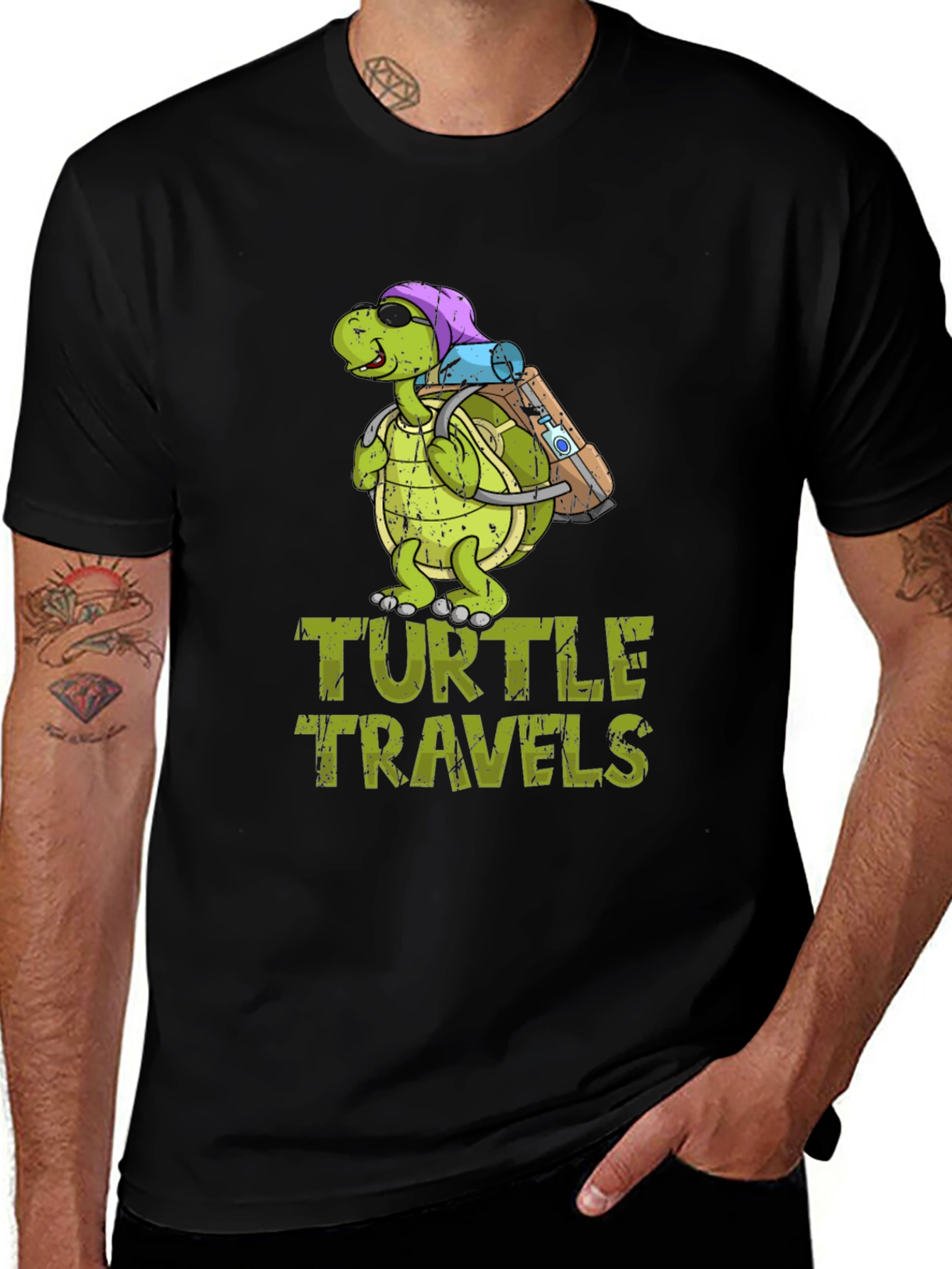 Turtle Travels T-Shirt Funny Cartoon Graphic Tee