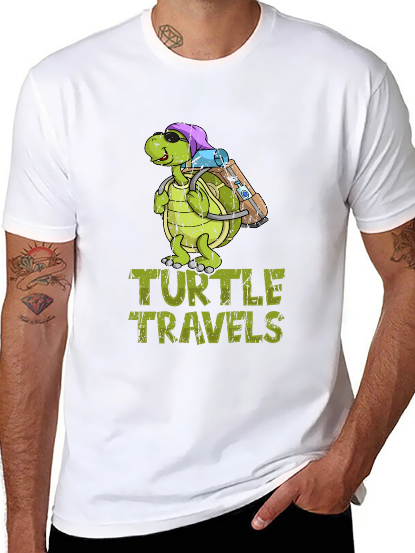 Turtle Travels T-Shirt Funny Cartoon Graphic Tee