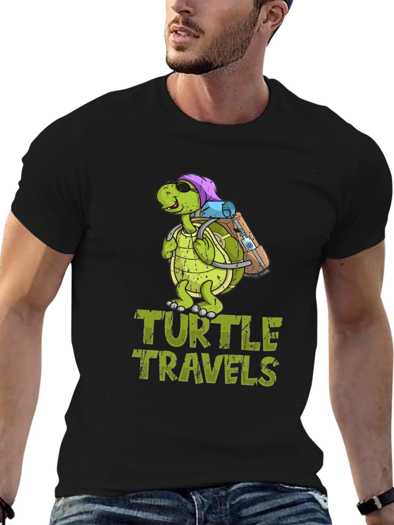 Turtle Travels T-Shirt Funny Cartoon Graphic Tee
