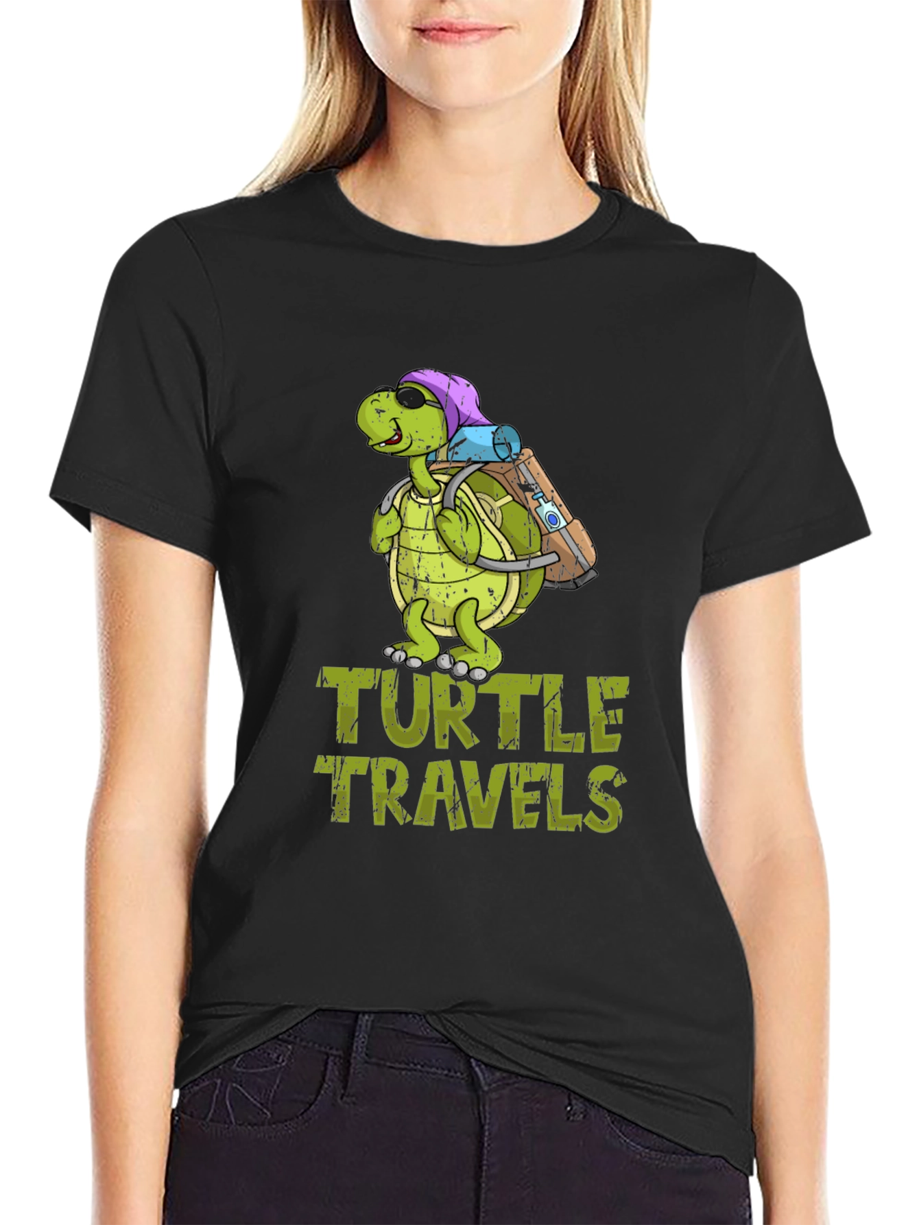 Turtle Travels T-Shirt Funny Cartoon Graphic Tee