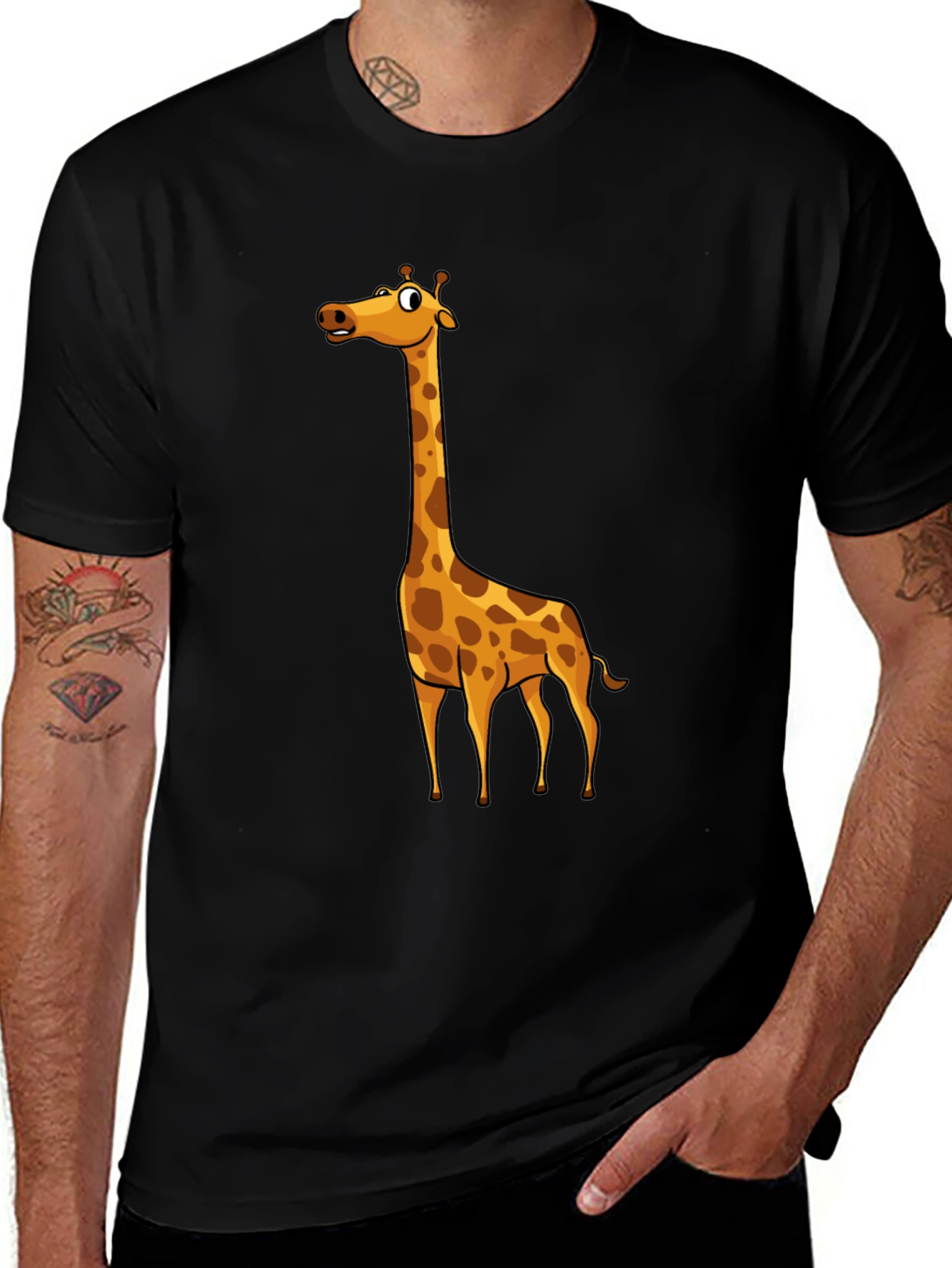 Mens Black Giraffe Graphic T-Shirt
