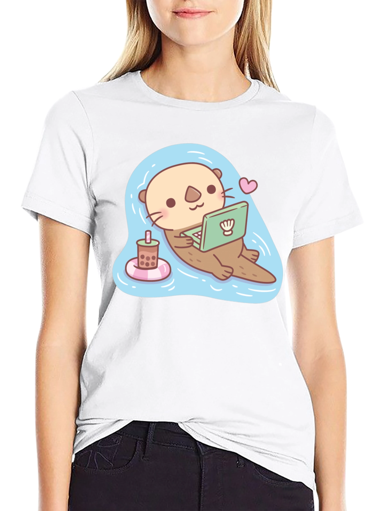 Cute Otter Laptop Graphic T-Shirt