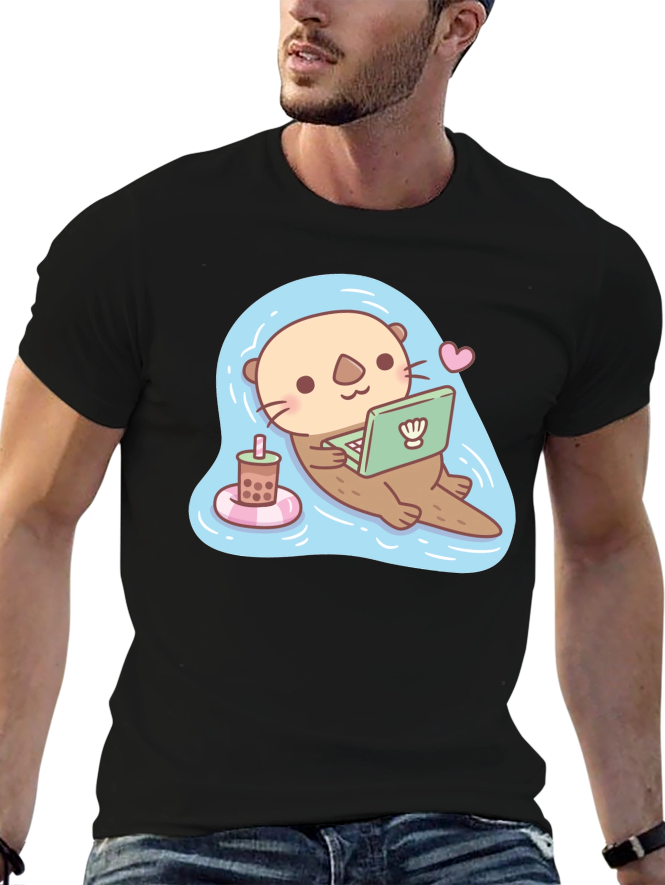 Cute Otter Laptop Graphic T-Shirt