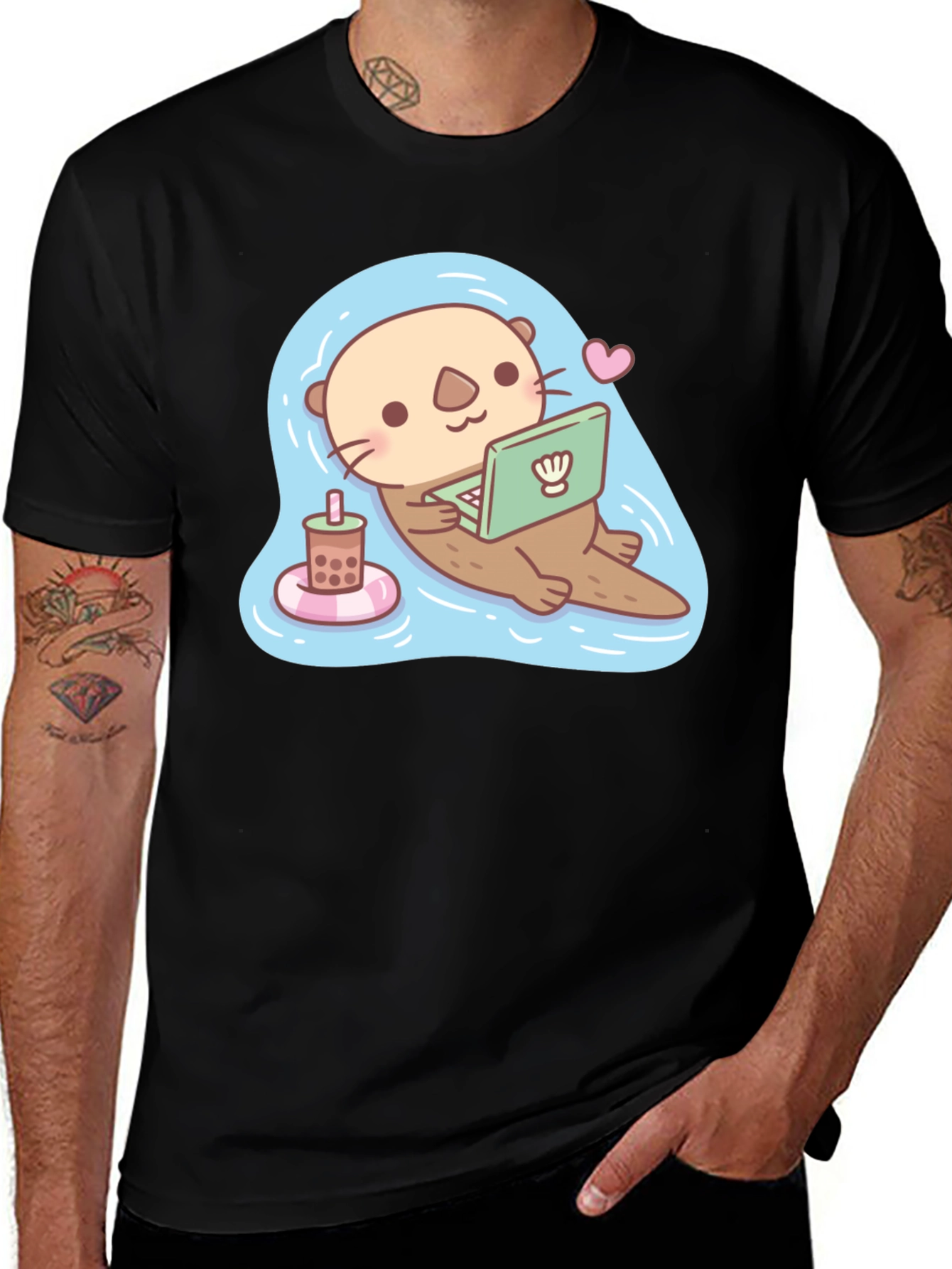 Cute Otter Laptop Graphic T-Shirt