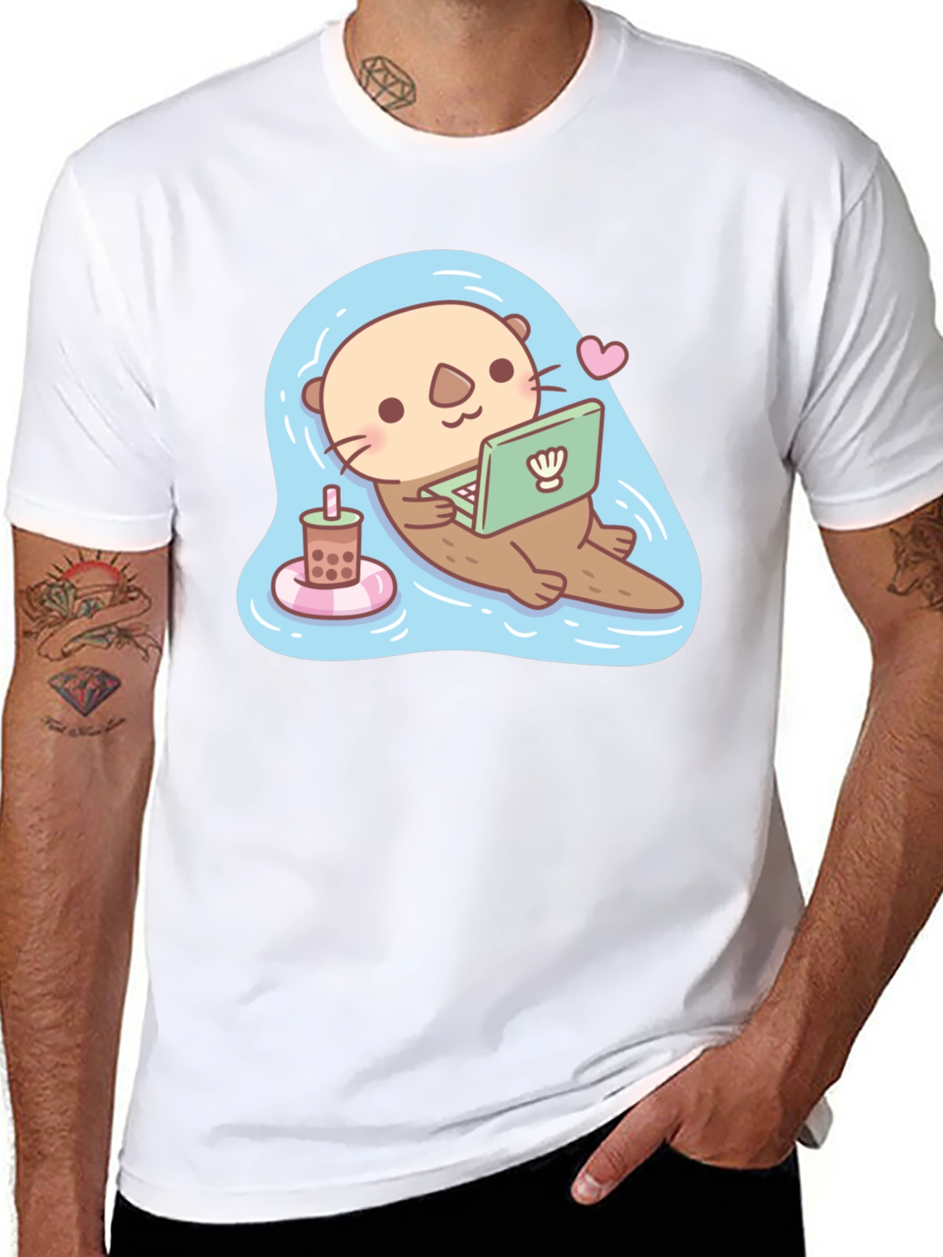 Cute Otter Laptop Graphic T-Shirt