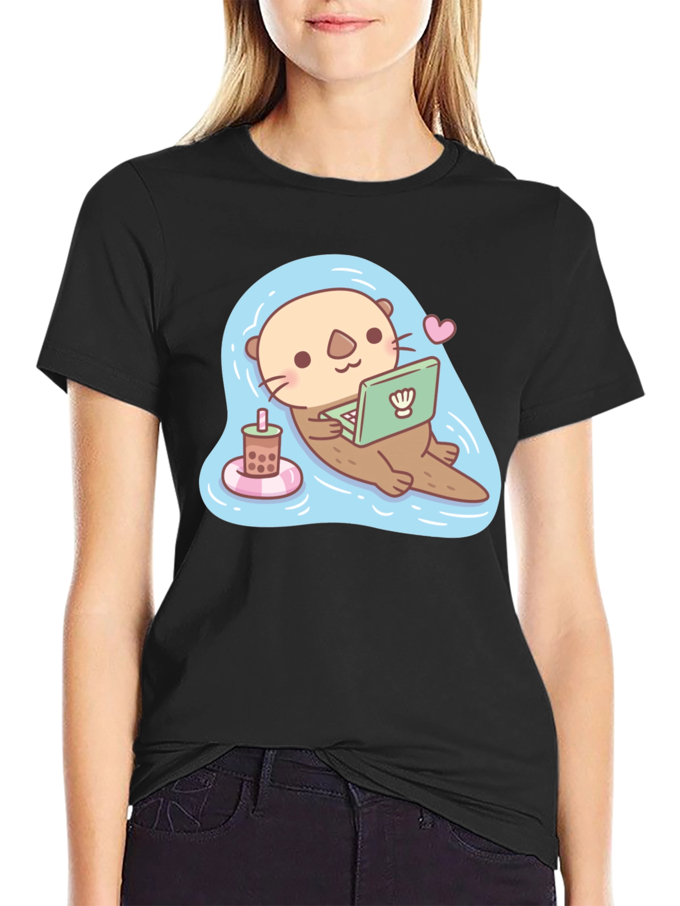 Cute Otter Laptop Graphic T-Shirt