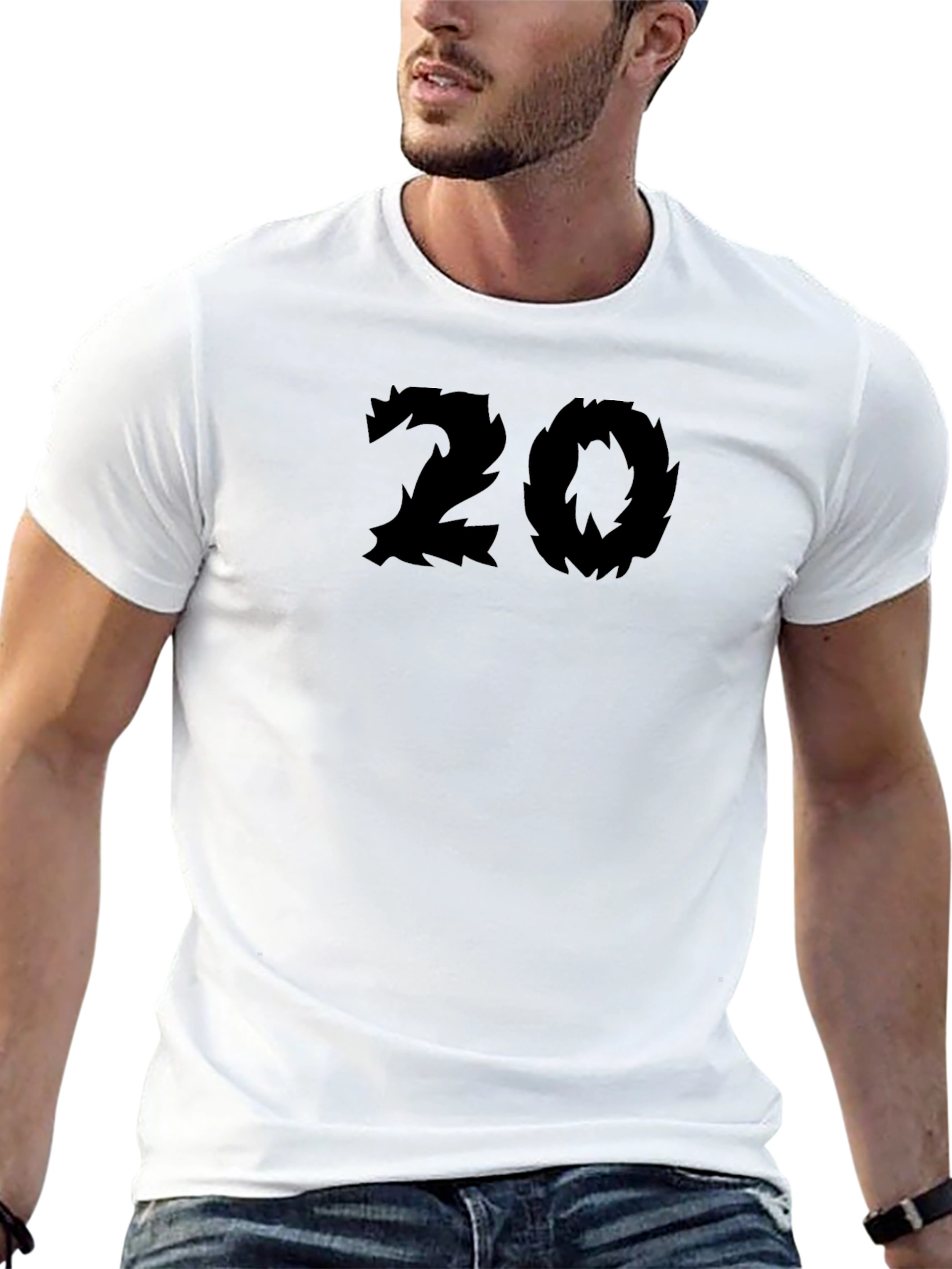 Edgy Number 20 Graphic Tee - Black Cotton Blend