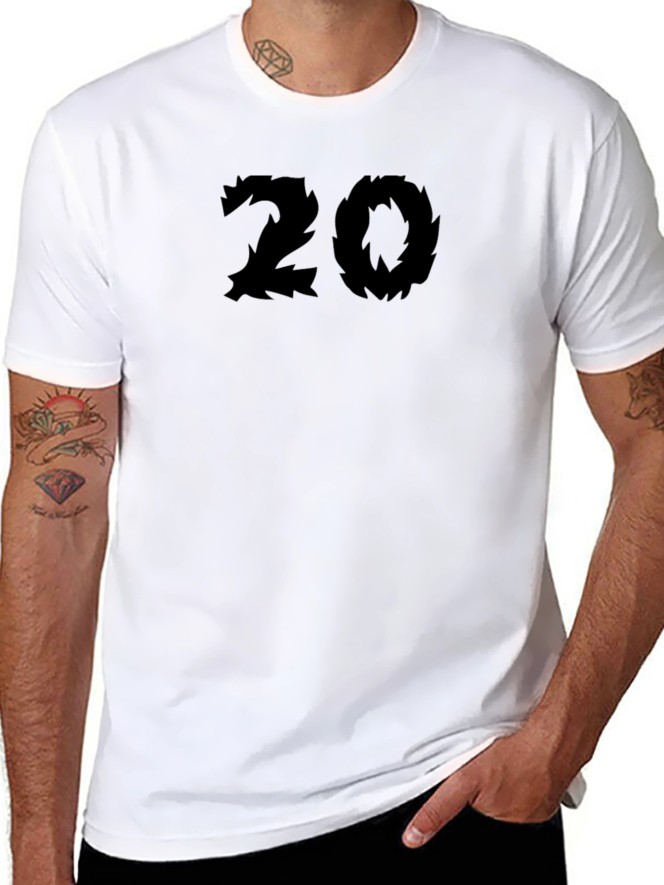 Edgy Number 20 Graphic Tee - Black Cotton Blend