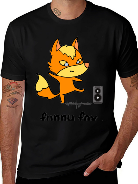 Funny Fox Graphic Tee - Black Cotton T-Shirt