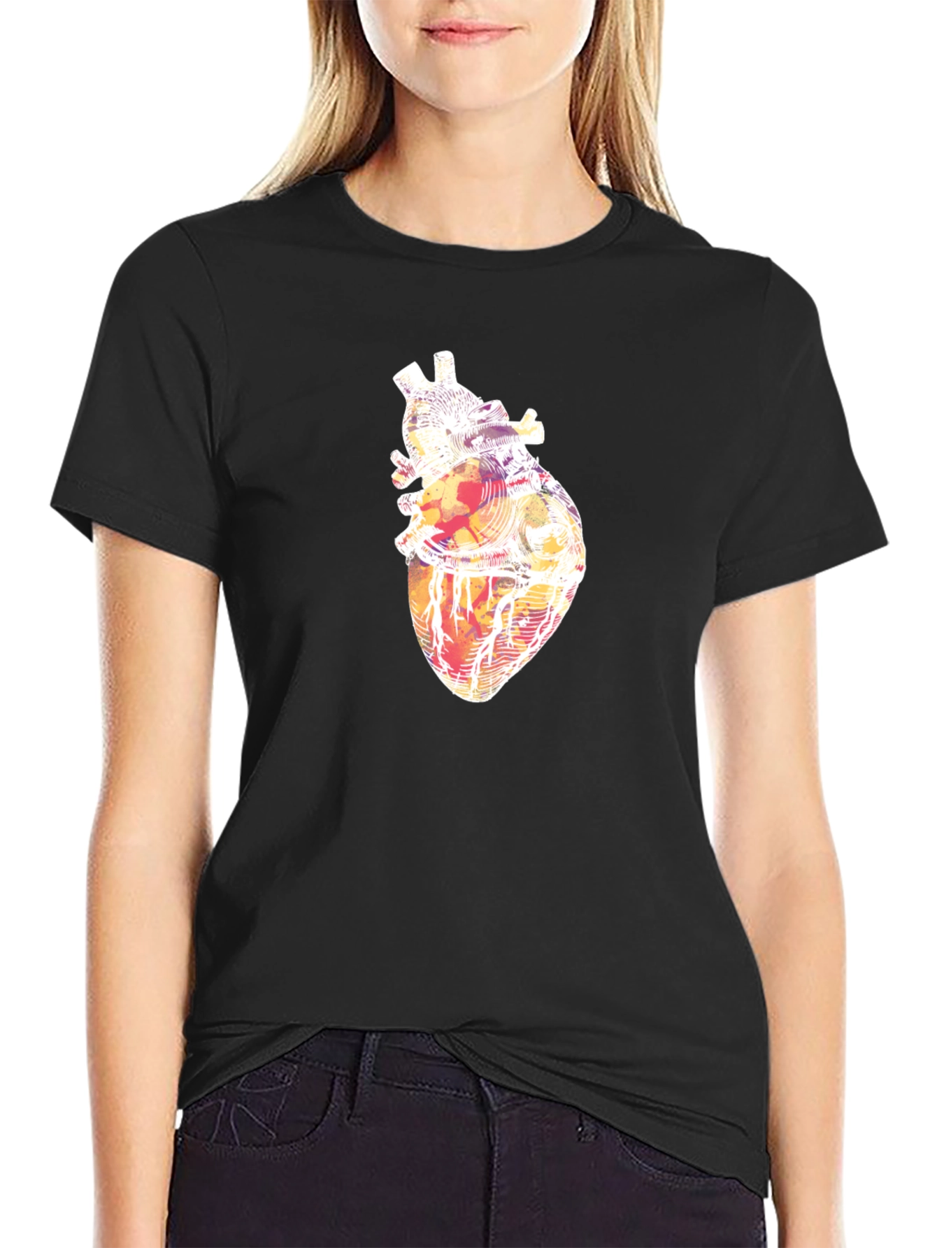 Abstract Heart Graphic Tee - Stylish Black T-Shirt