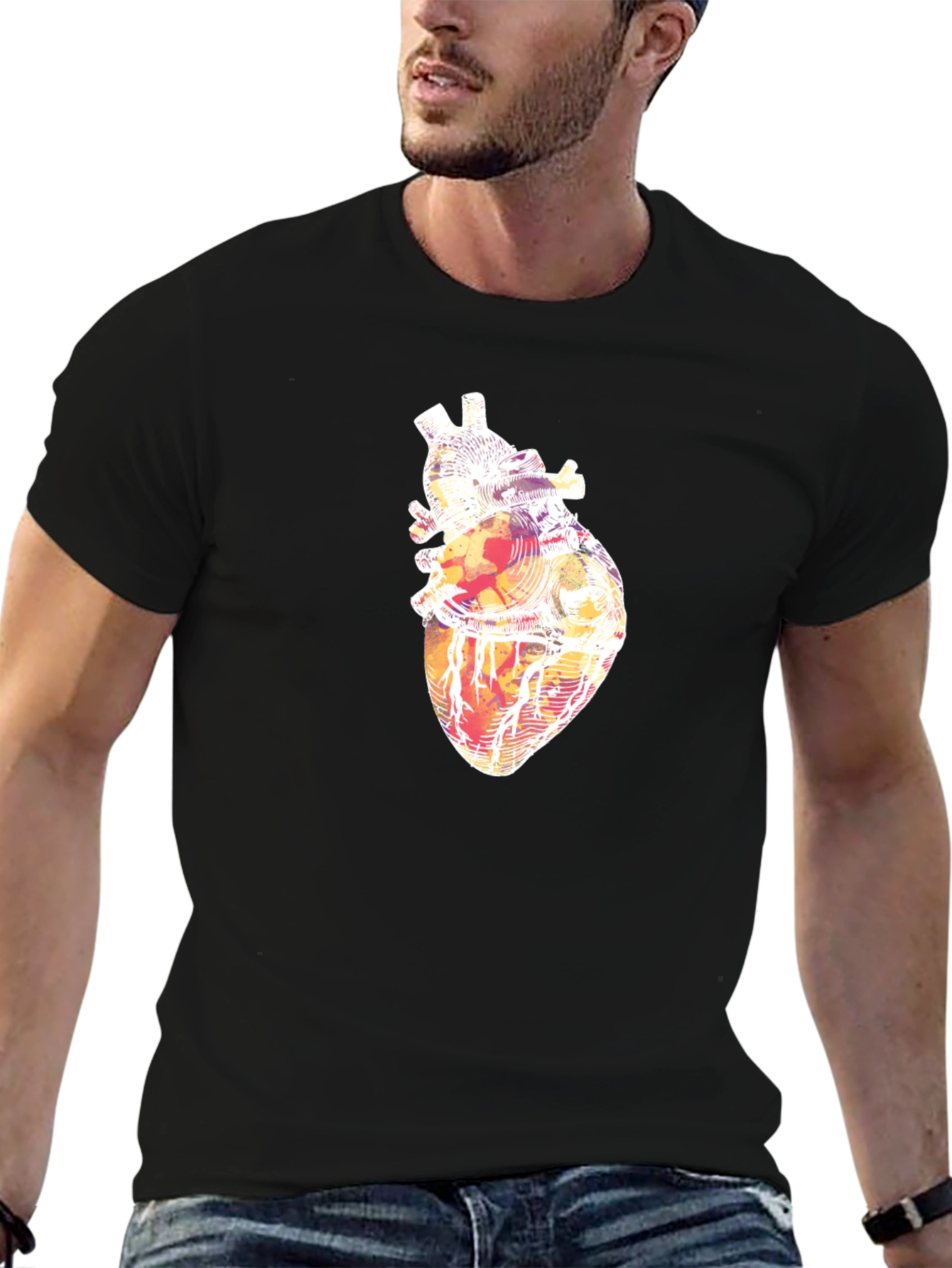 Abstract Heart Graphic Tee - Stylish Black T-Shirt