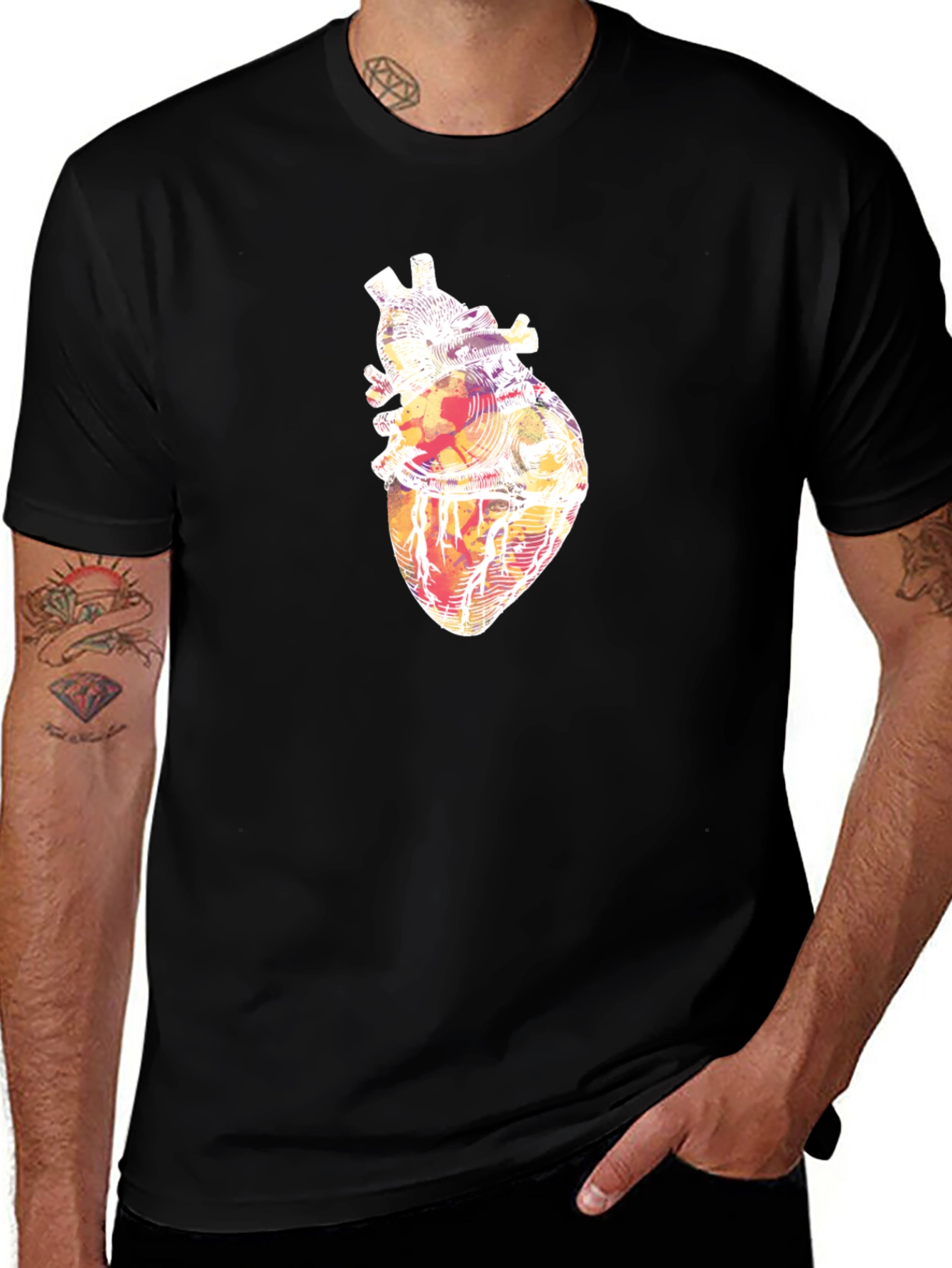 Abstract Heart Graphic Tee - Stylish Black T-Shirt