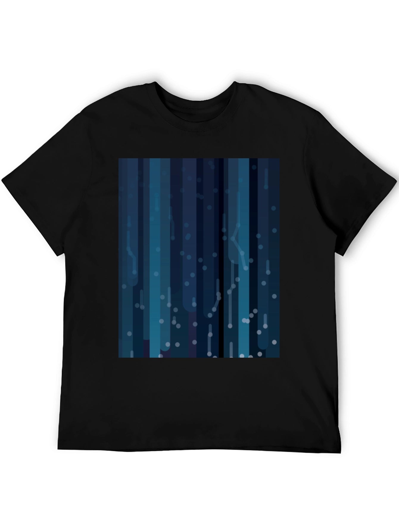 Abstract Blue Striped Mens Black T-Shirt