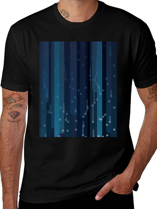 Abstract Blue Striped Mens Black T-Shirt