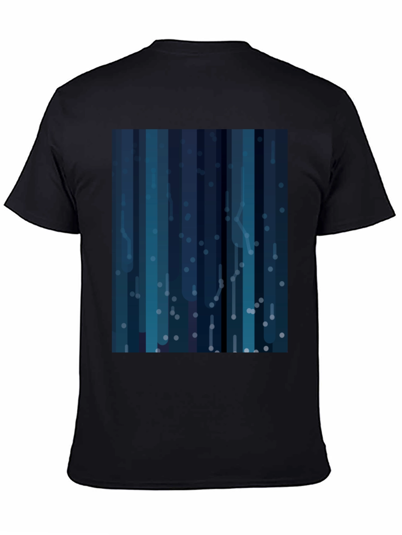 Abstract Blue Striped Mens Black T-Shirt