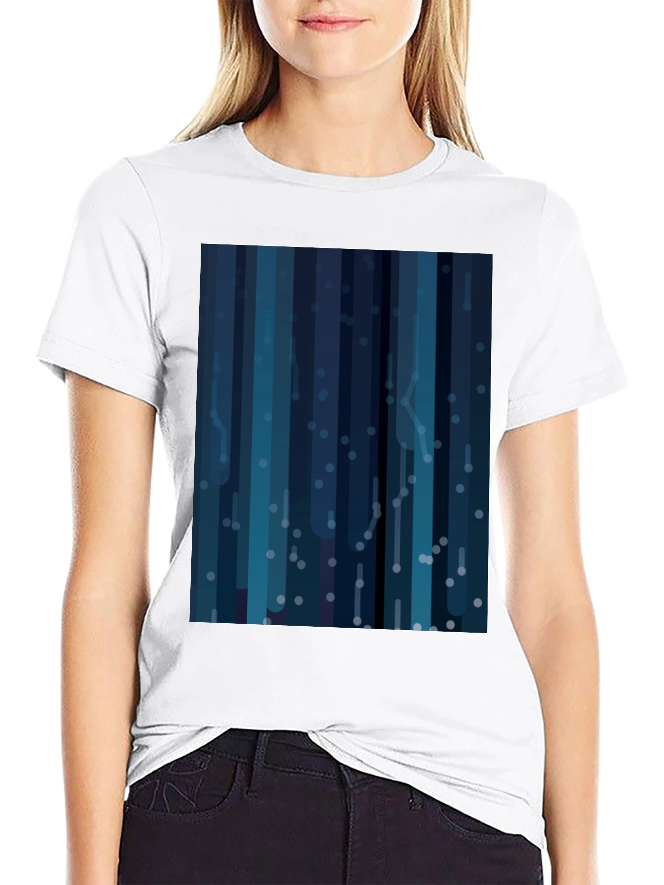 Abstract Blue Striped Mens Black T-Shirt