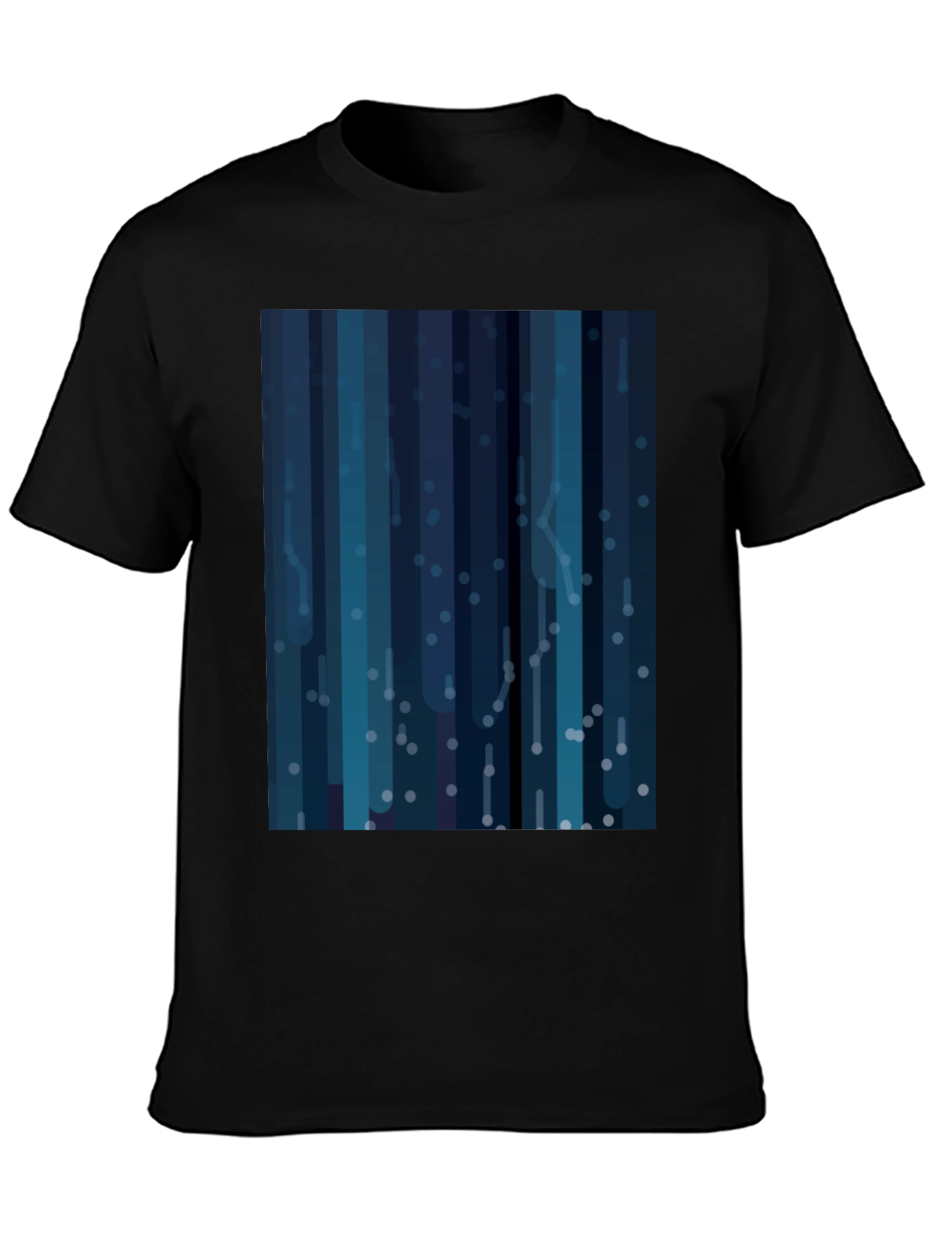 Abstract Blue Striped Mens Black T-Shirt