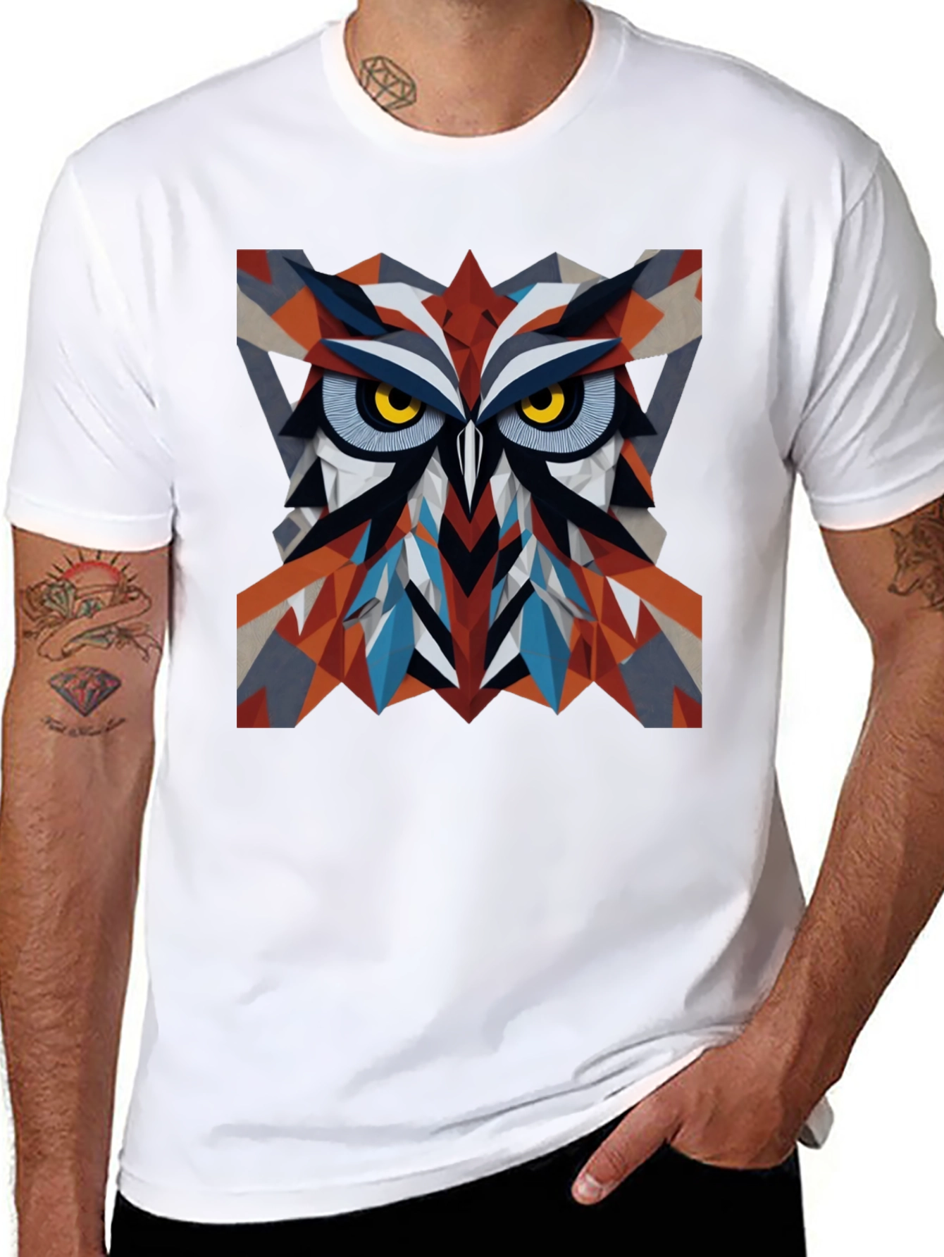 Geometric Owl Graphic Print T-Shirt