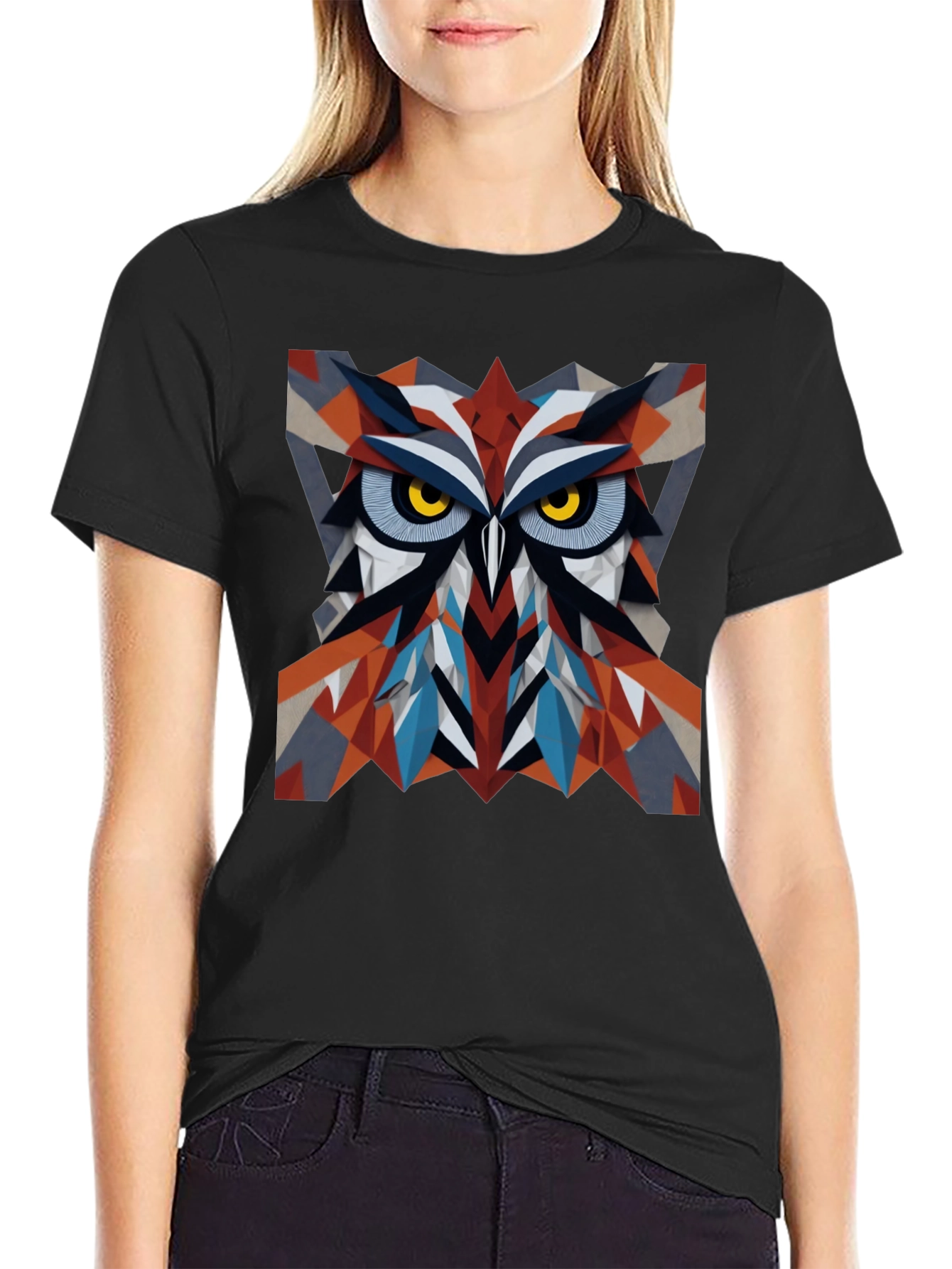 Geometric Owl Graphic Print T-Shirt