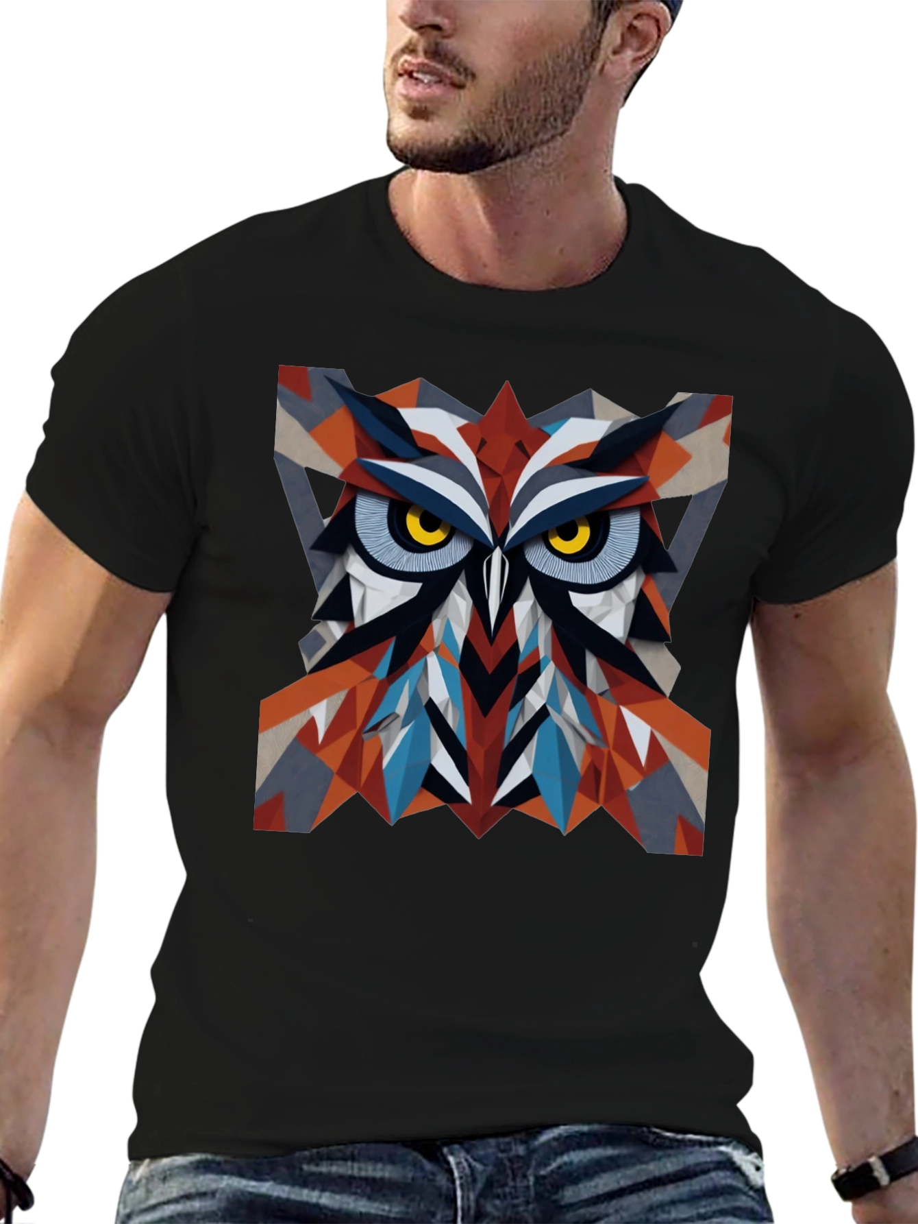 Geometric Owl Graphic Print T-Shirt