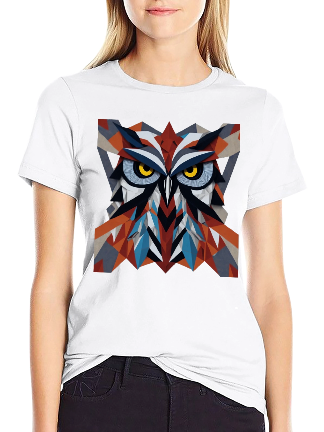 Geometric Owl Graphic Print T-Shirt