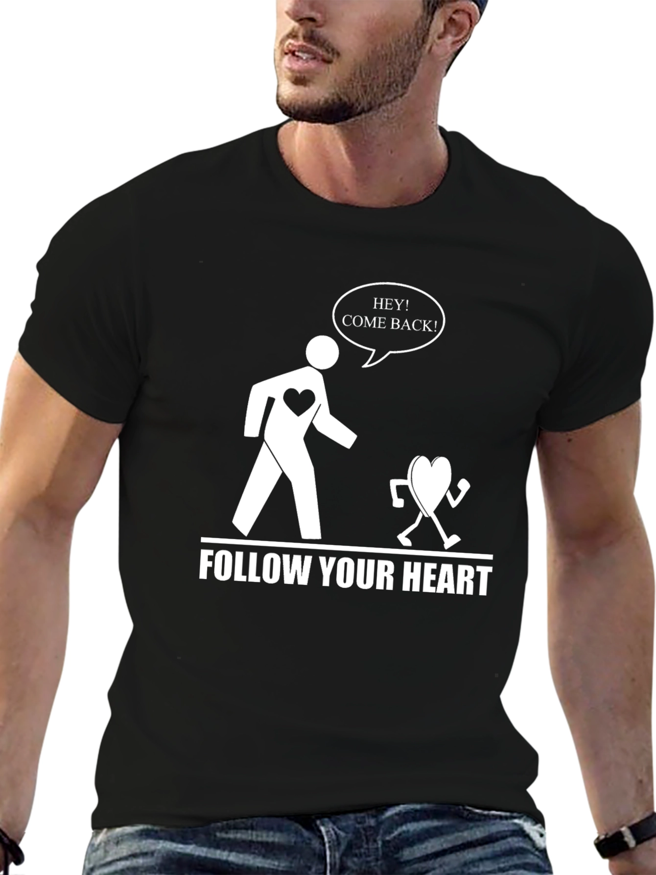 Follow Your Heart Funny Graphic Tee - Black