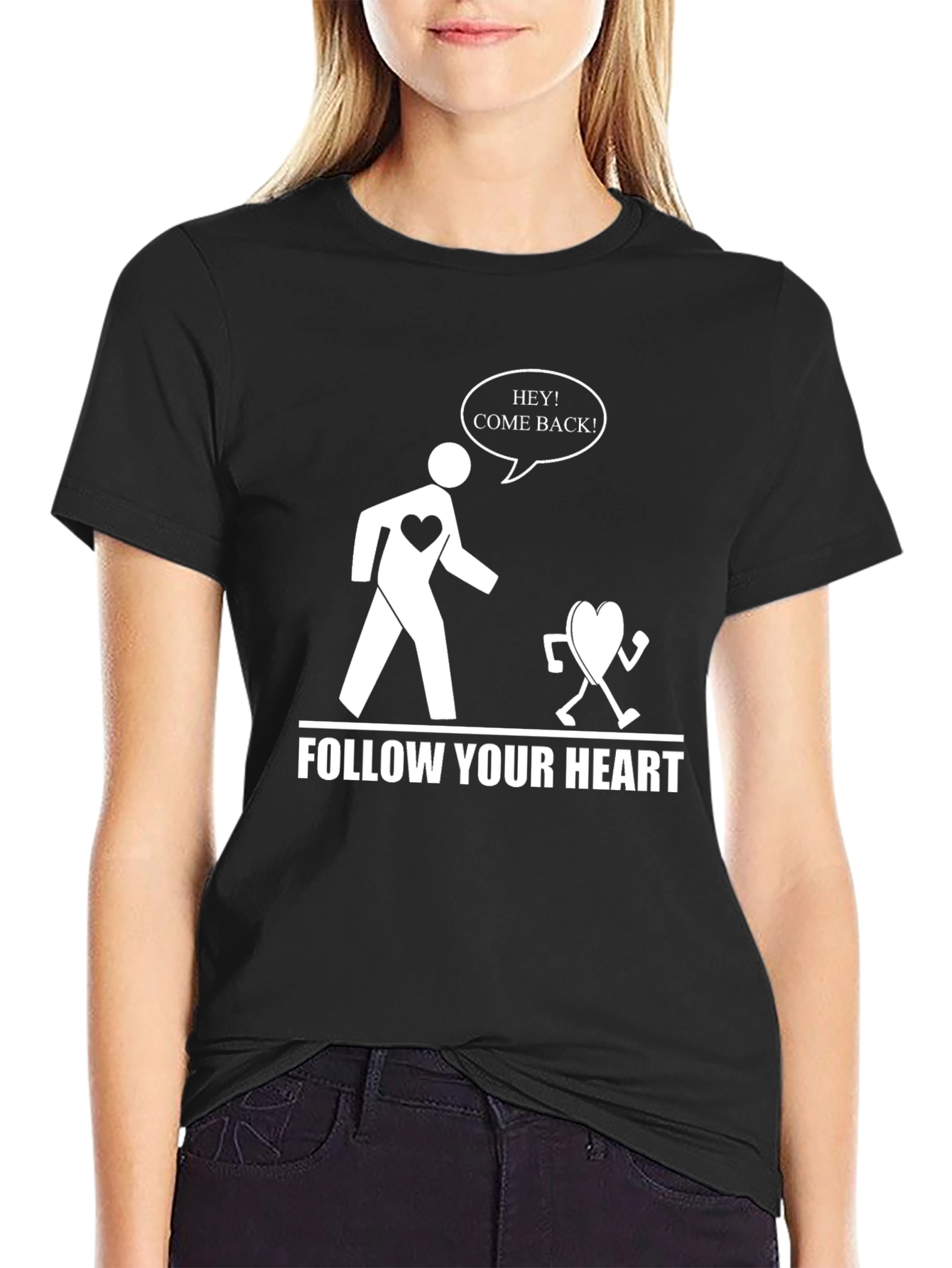 Follow Your Heart Funny Graphic Tee - Black