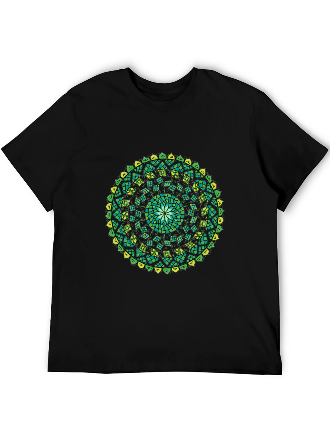 Green Mandala Black T-Shirt