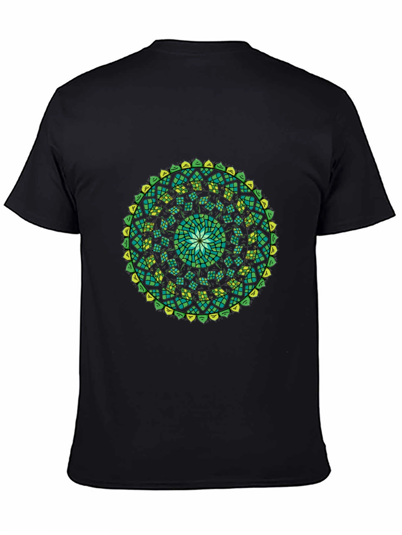 Green Mandala Black T-Shirt