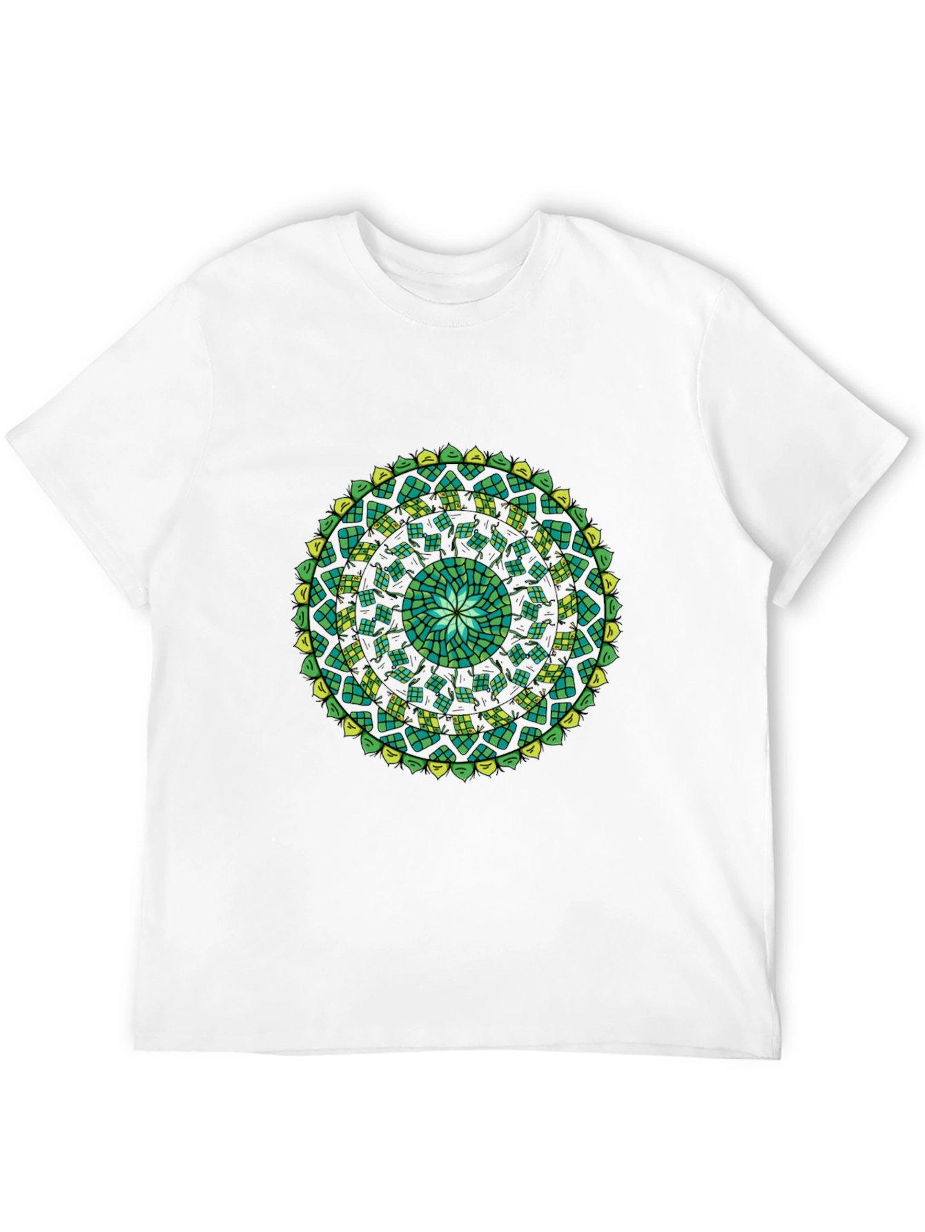 Green Mandala Black T-Shirt
