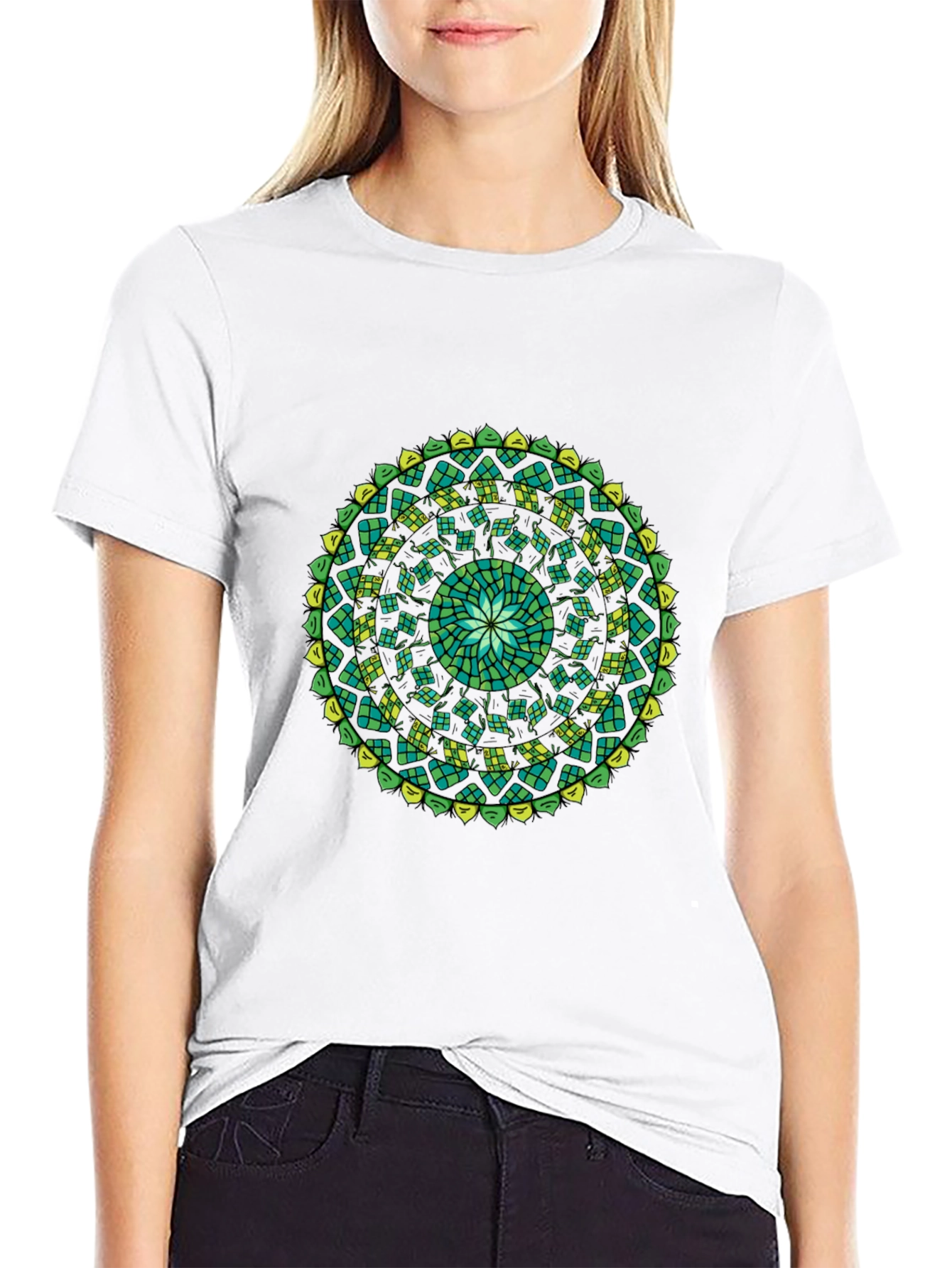 Green Mandala Black T-Shirt
