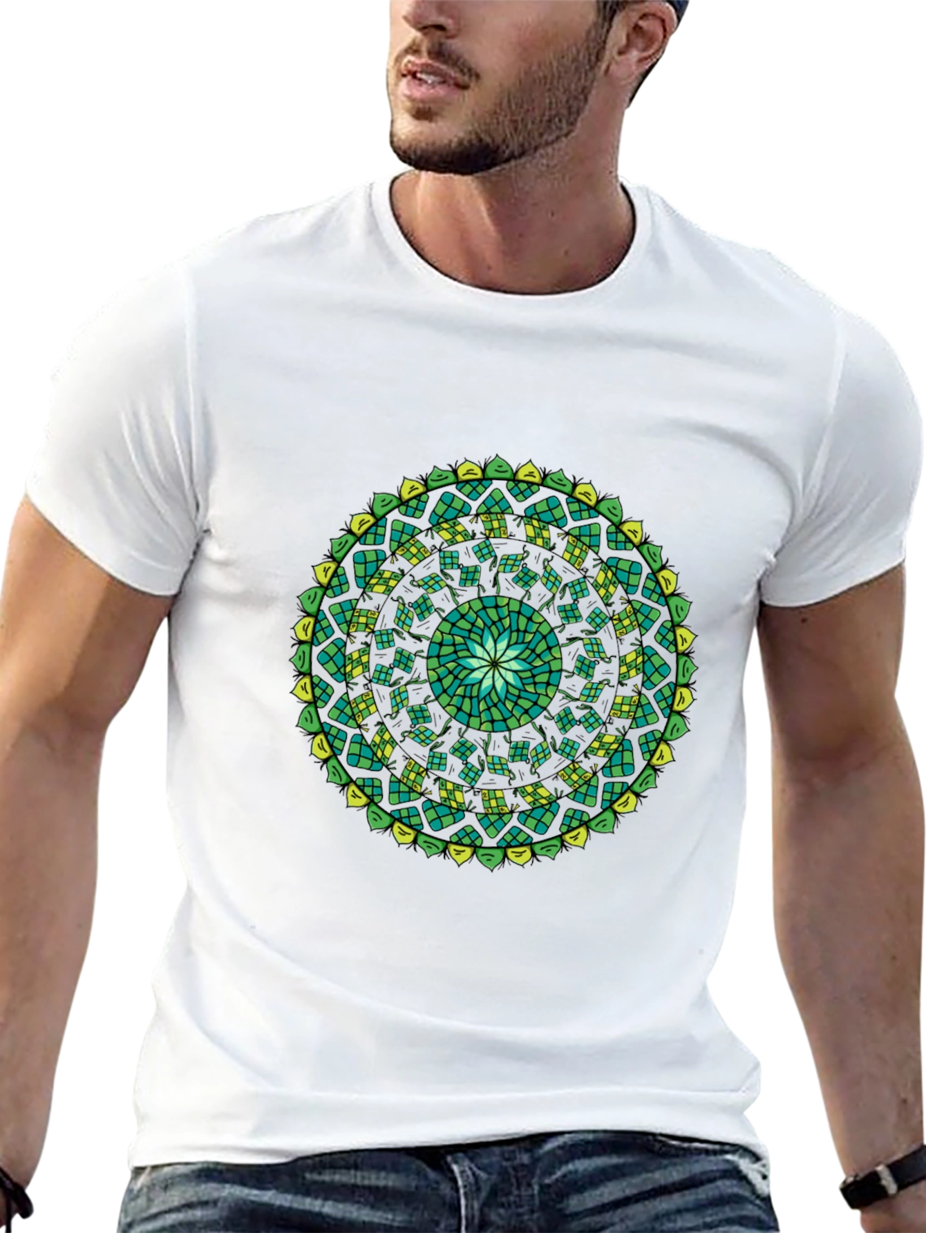 Green Mandala Black T-Shirt