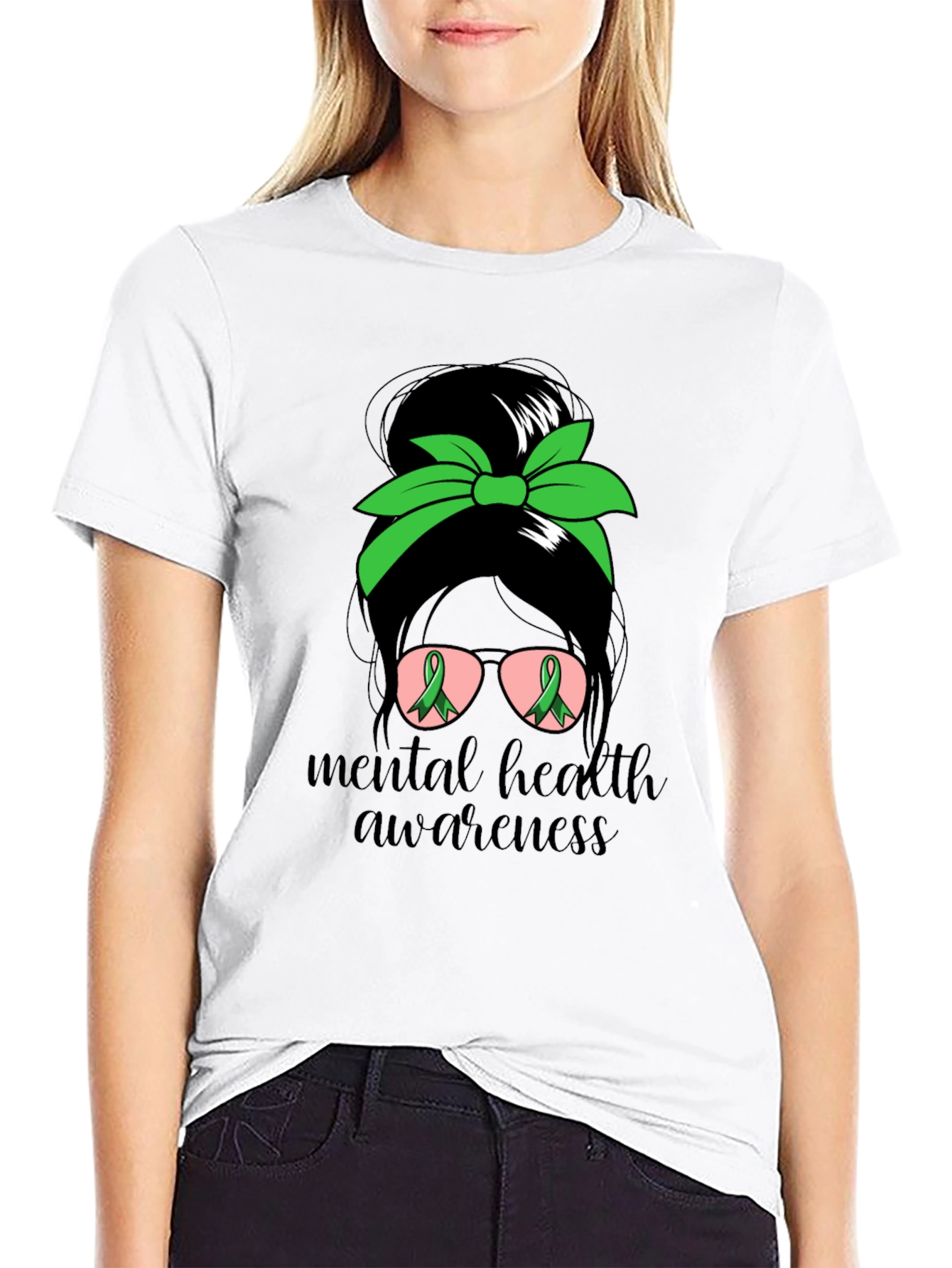 Mental Health Awareness Messy Bun T-Shirt