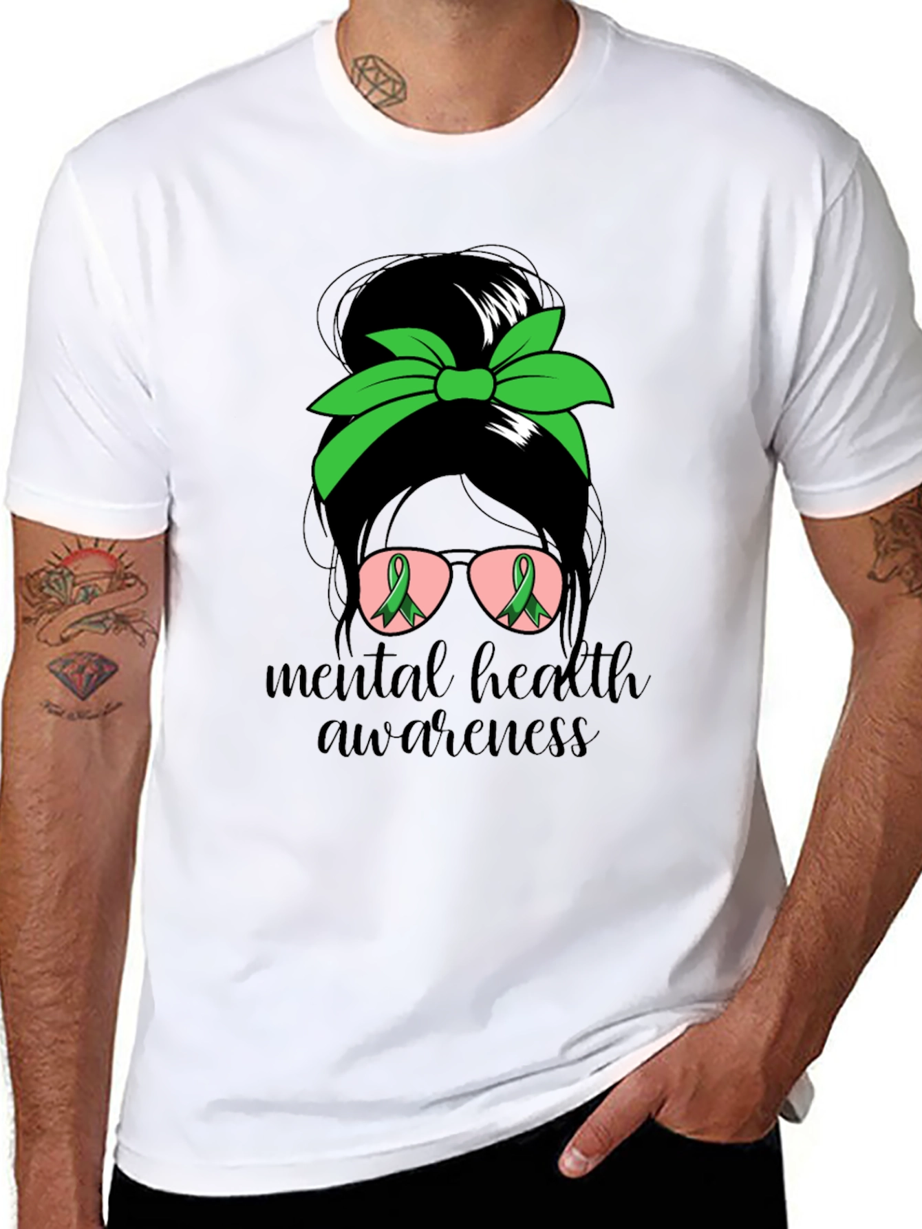 Mental Health Awareness Messy Bun T-Shirt