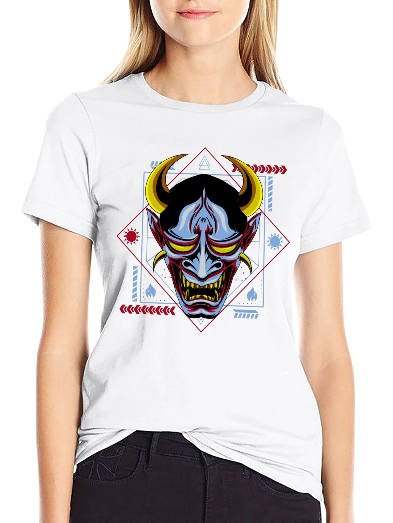 Geometric Oni Mask Graphic Tee - Mens Black T-Shirt
