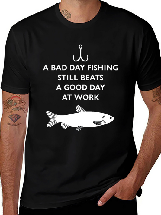 Funny Fishing T-Shirt - A Bad Day Fishing Beats Work