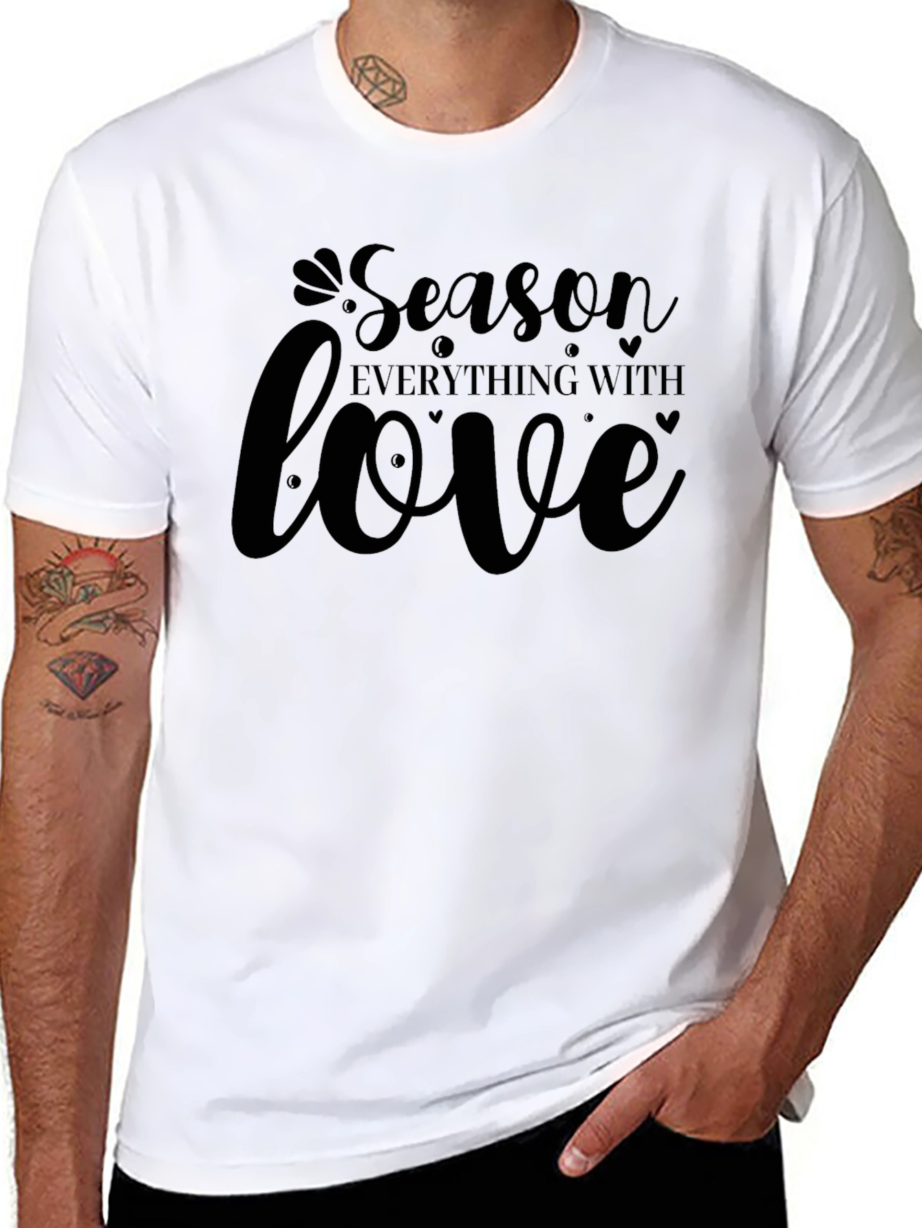 Season Everything with Love - Black Graphic T-Shirt