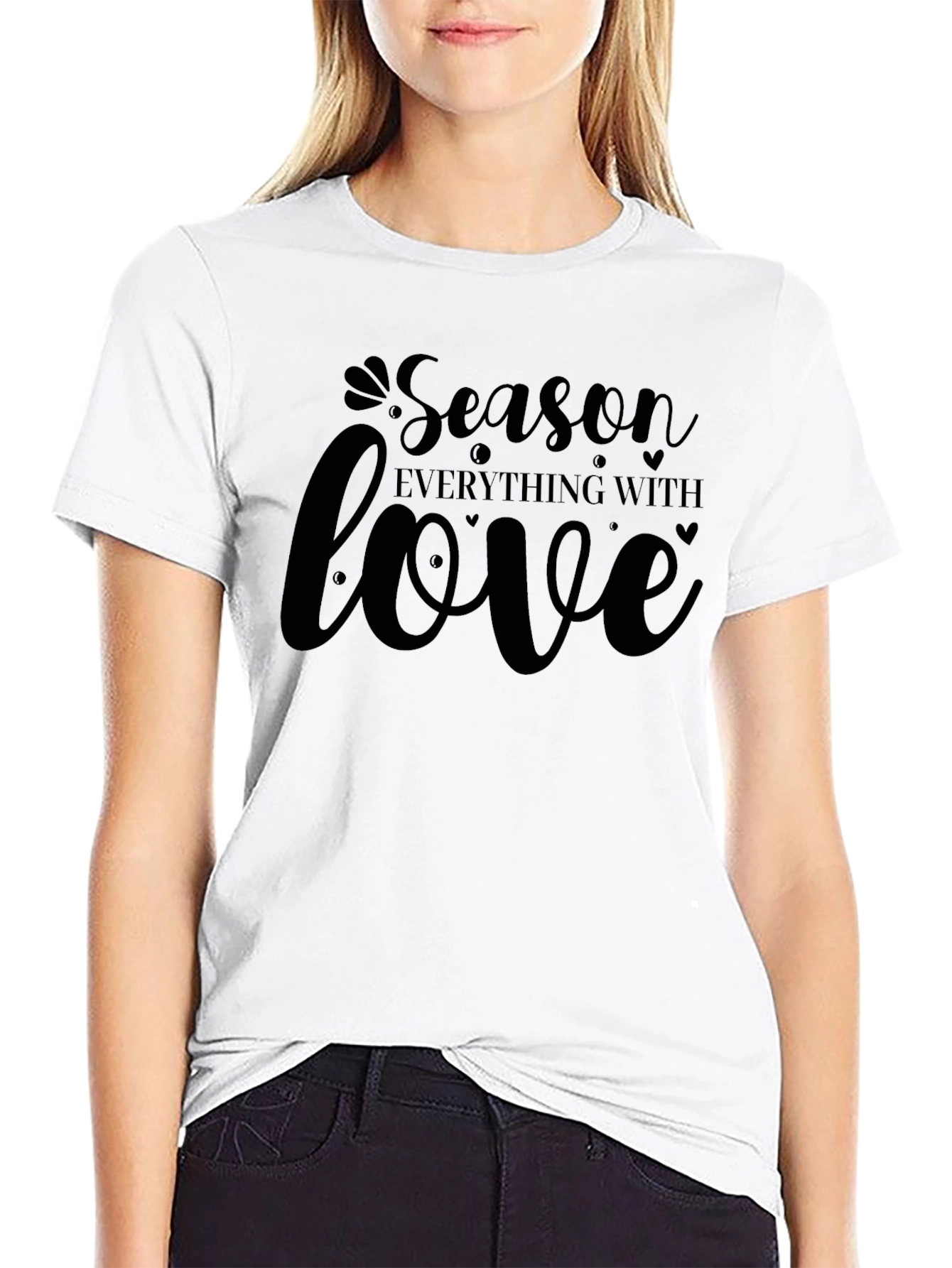 Season Everything with Love - Black Graphic T-Shirt