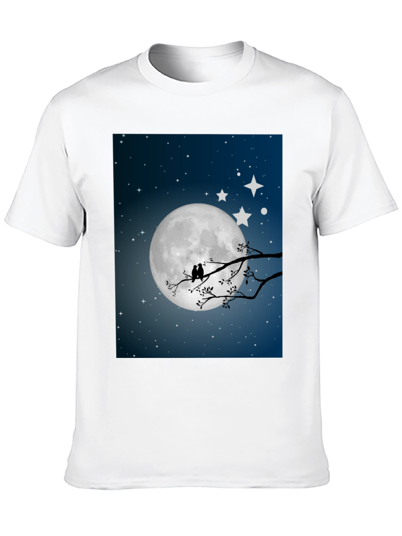 Moonlit Birds Graphic Tee - Black Cotton T-Shirt